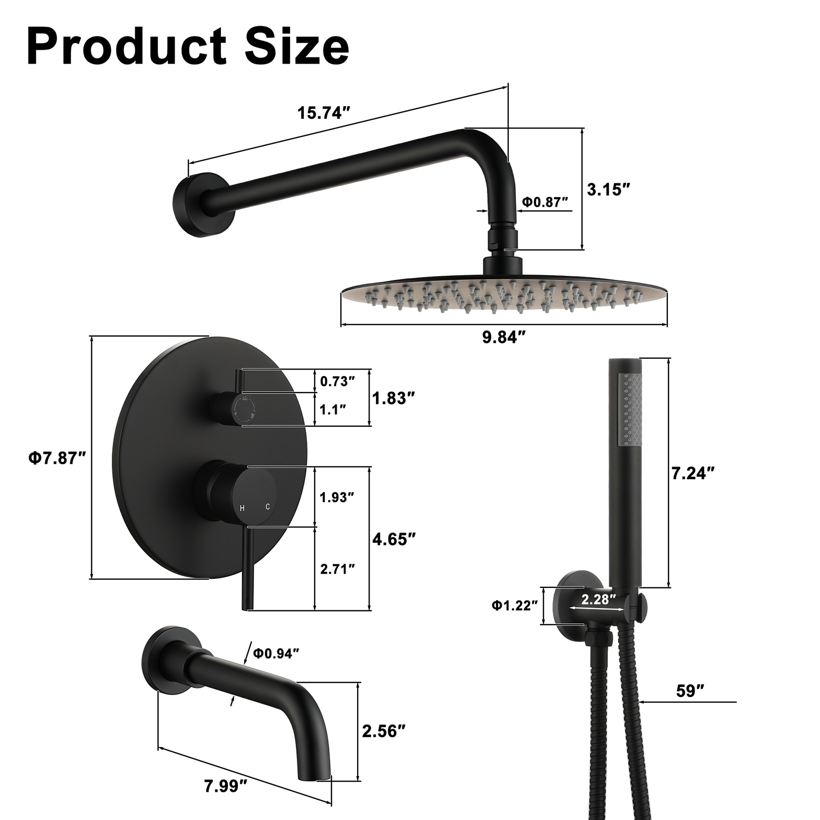 Mondawe AM-S0082C-10MB Showerhead-Bar-Panels - View #8