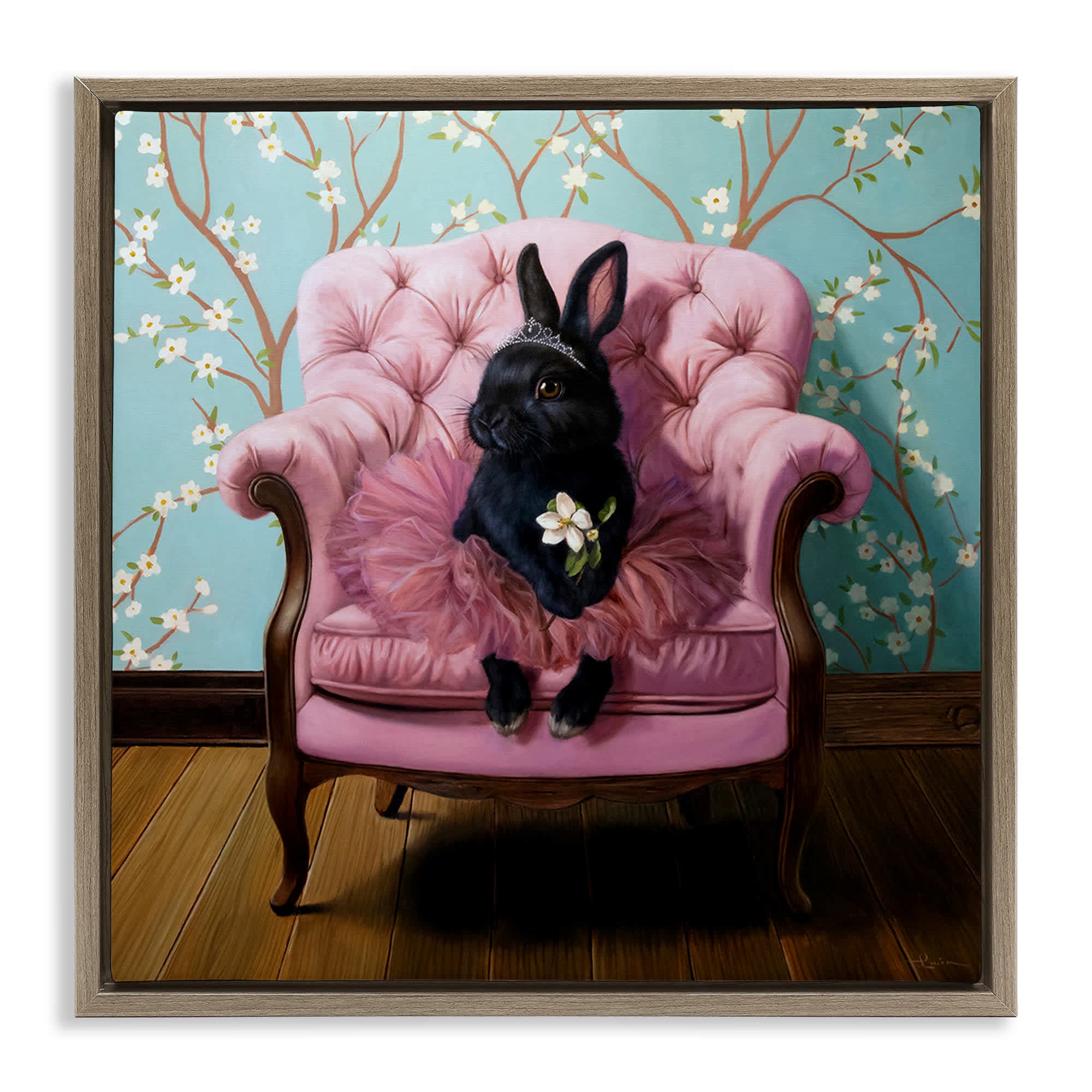 Stupell Industries BS-785-FFE-24X24 Girlie Rabbit in Tutu Floating Frame design by Lucia Heffernan