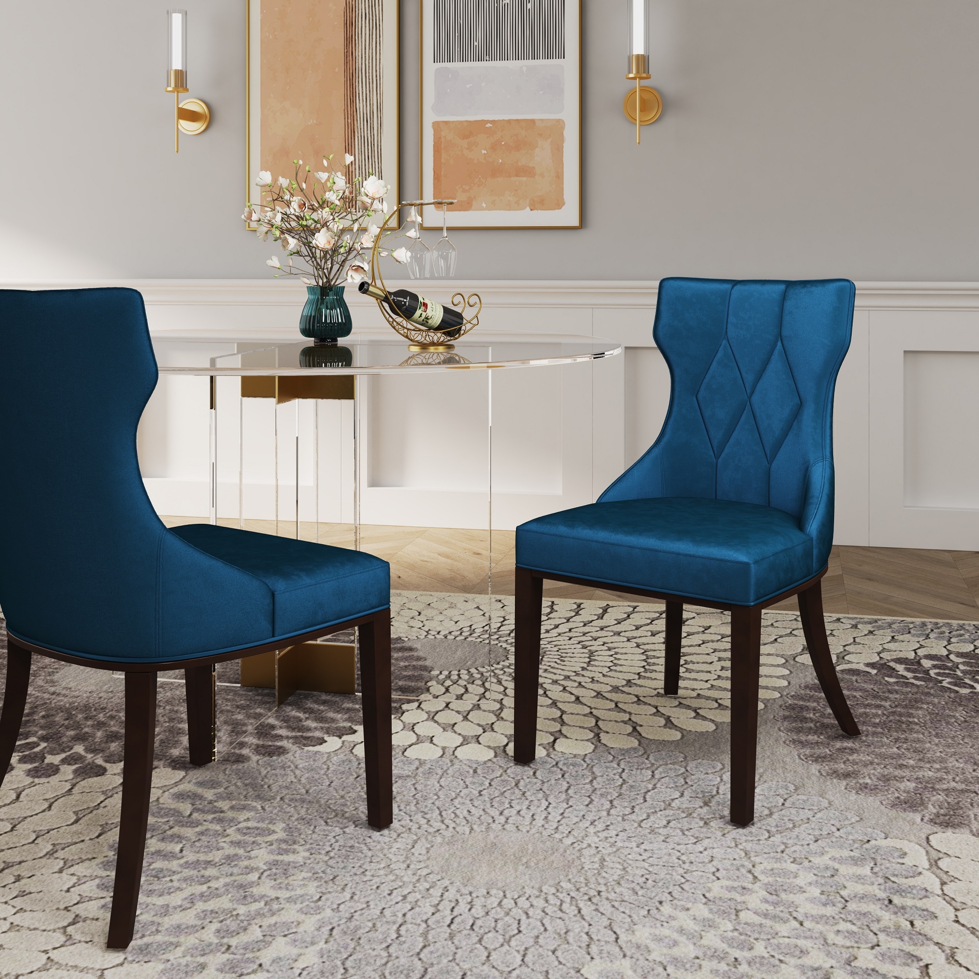 Manhattan Comfort DC007-CB Set of 2 Reine Traditional Velvet Upholstered Dining Side Chair (Wood Frame)