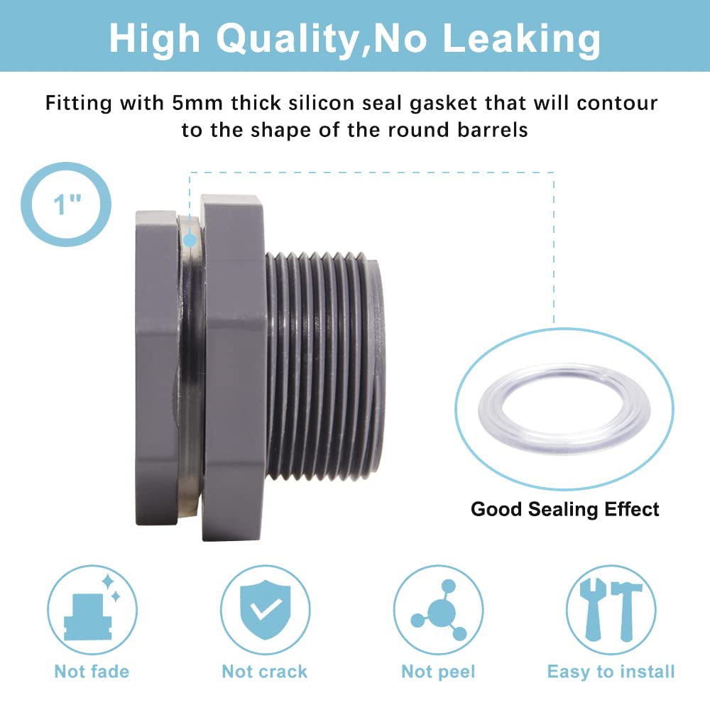 Vrbgify 1 Inch PVC Bulkhead Water Tank Connector Adapter Fitting with ...