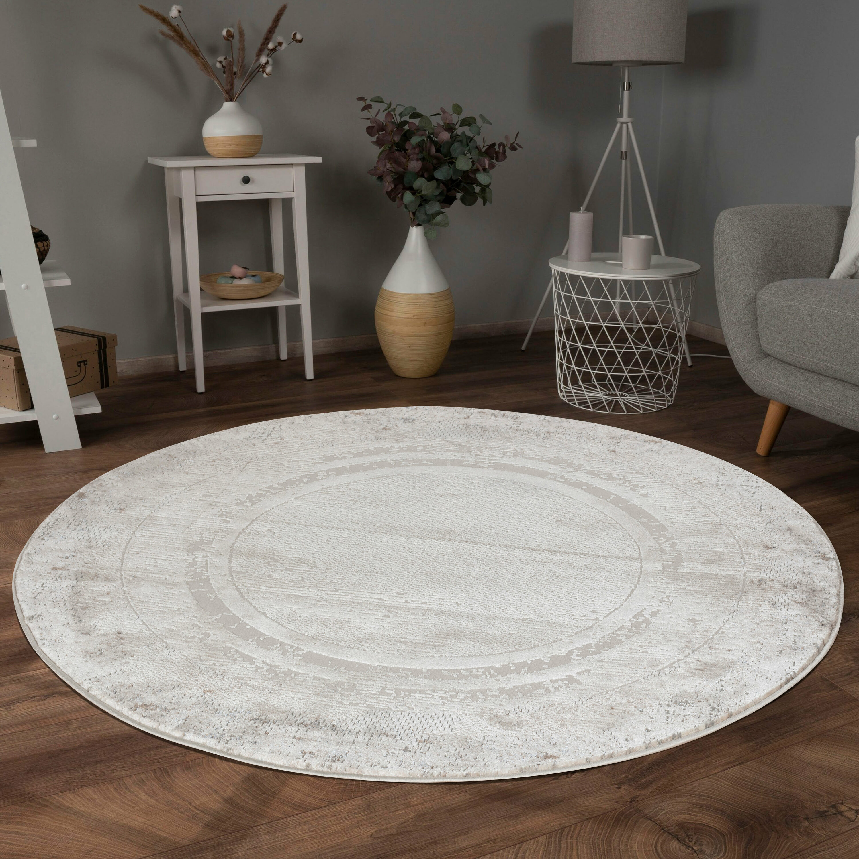 MDA Rugs OM0855 Omari 5 x 5 (ft) Polypropylene Cream/Blue Round Indoor Abstract Area rug