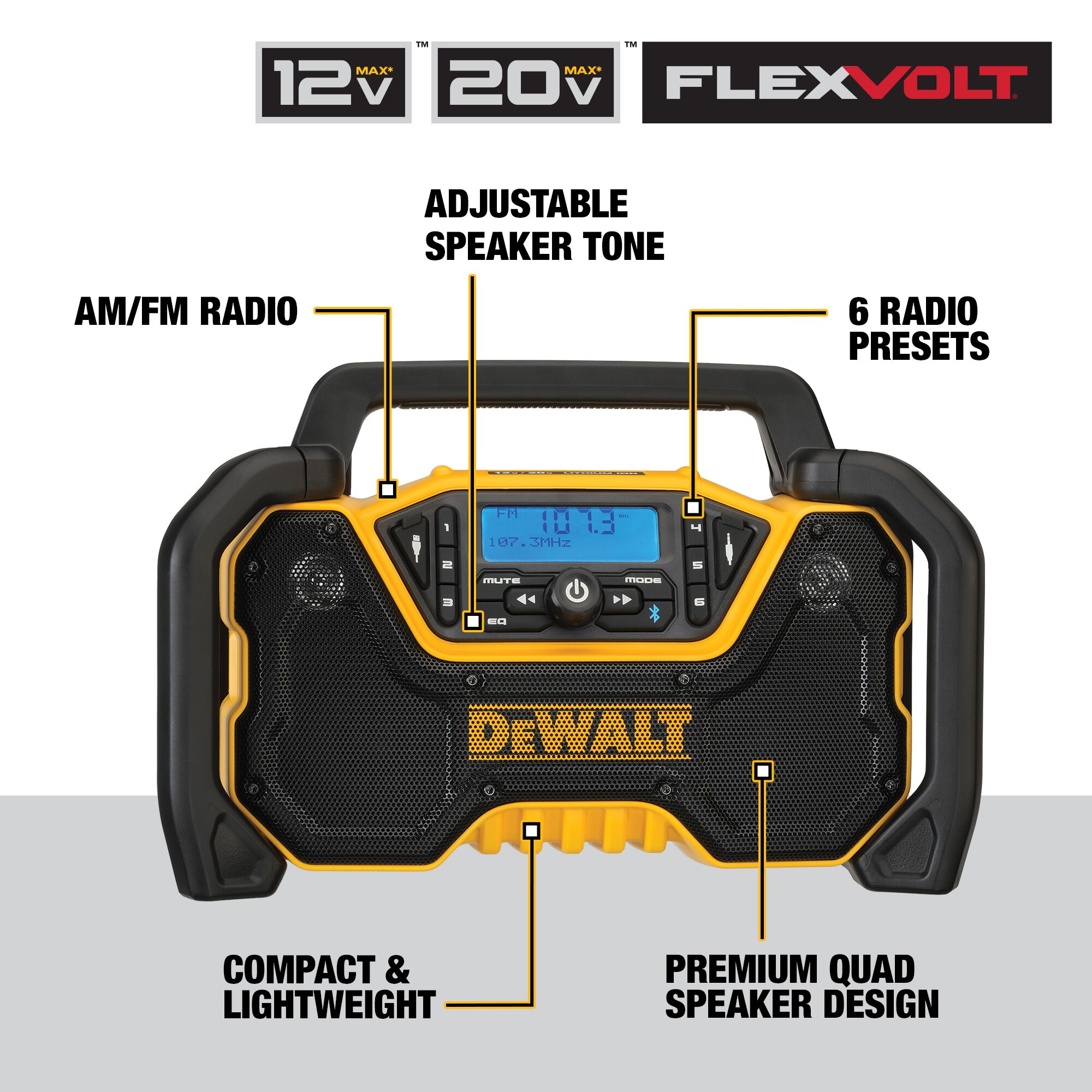 DEWALT 12-volt or 20-volt Max Water Resistant Cordless Bluetooth  Compatibility Jobsite Radio Bluetooth Adapter in the Jobsite Radios  department at