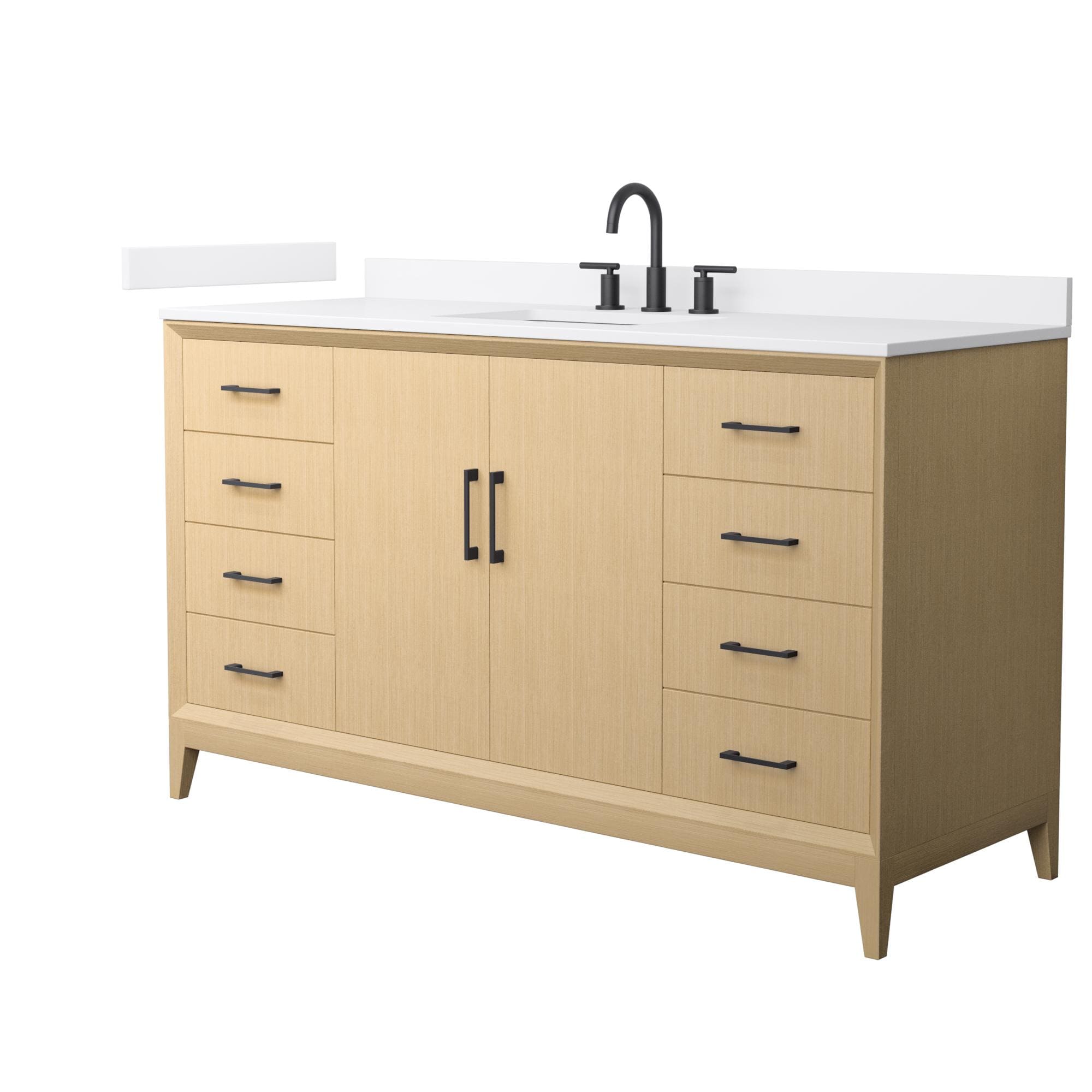 Wyndham Collection Janna White Oak Undermount Single and Double Sink Bathroom Vanity with Quartz and Cultured Marble Tops
