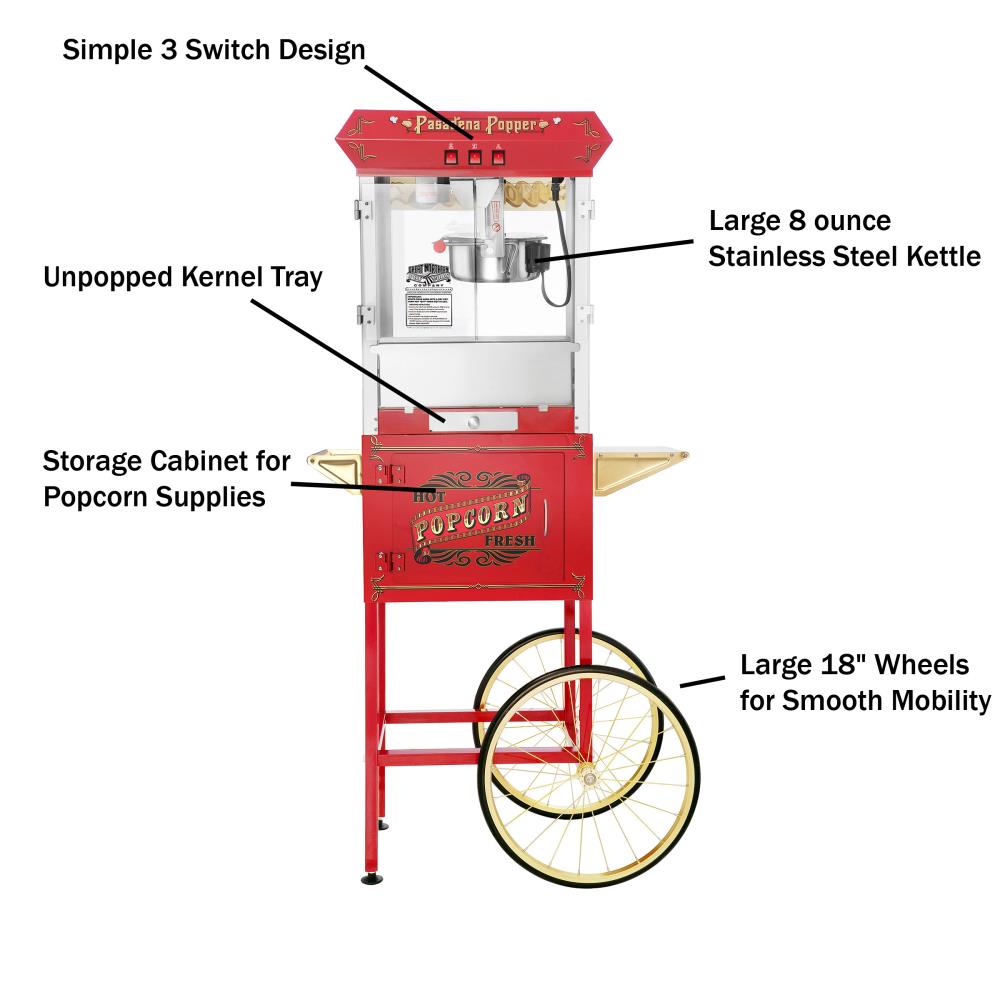 VEVOR Popcorn Popper Machine 8 oz Popcorn Maker with Cart 850W 48 Cups Red