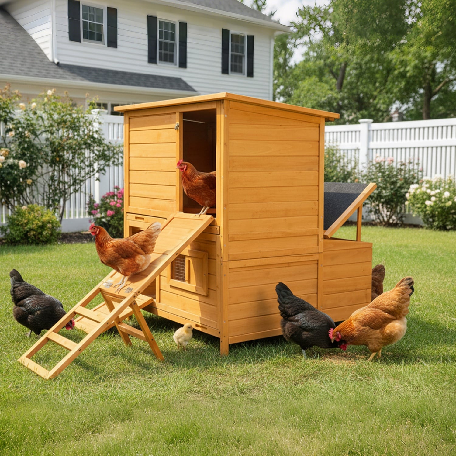Vkoiyg  Double-House Wooden Chicken Coop