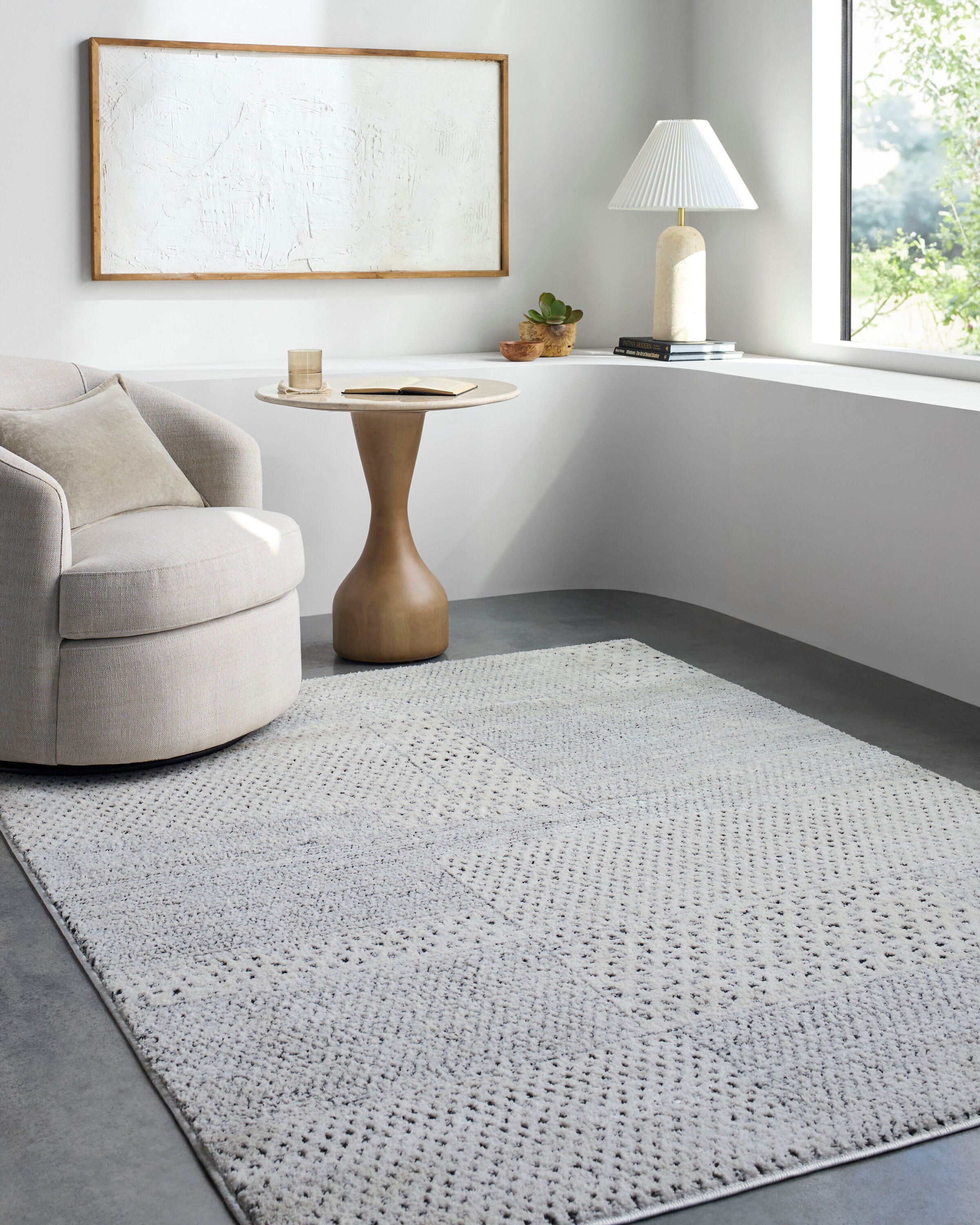 Ivory and Black Geometric Polyester Runner Rug