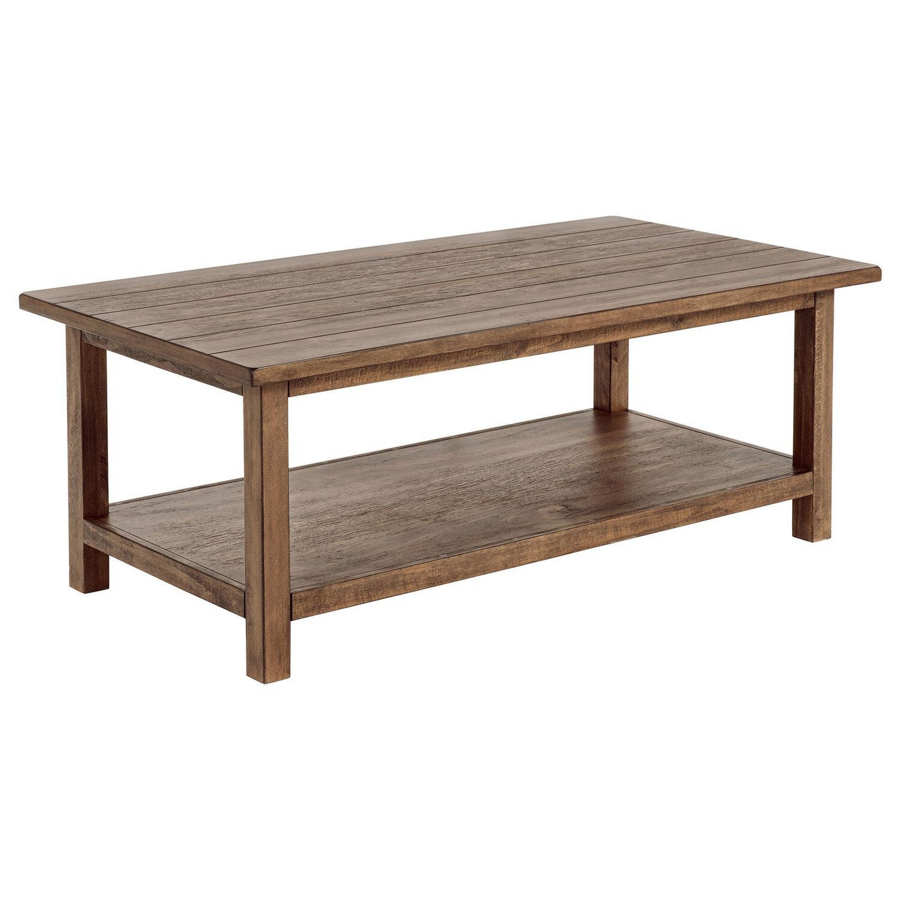 Ayne Coffee Table-1 Shelf-Distressed Brown Wood Frame-47 Inch