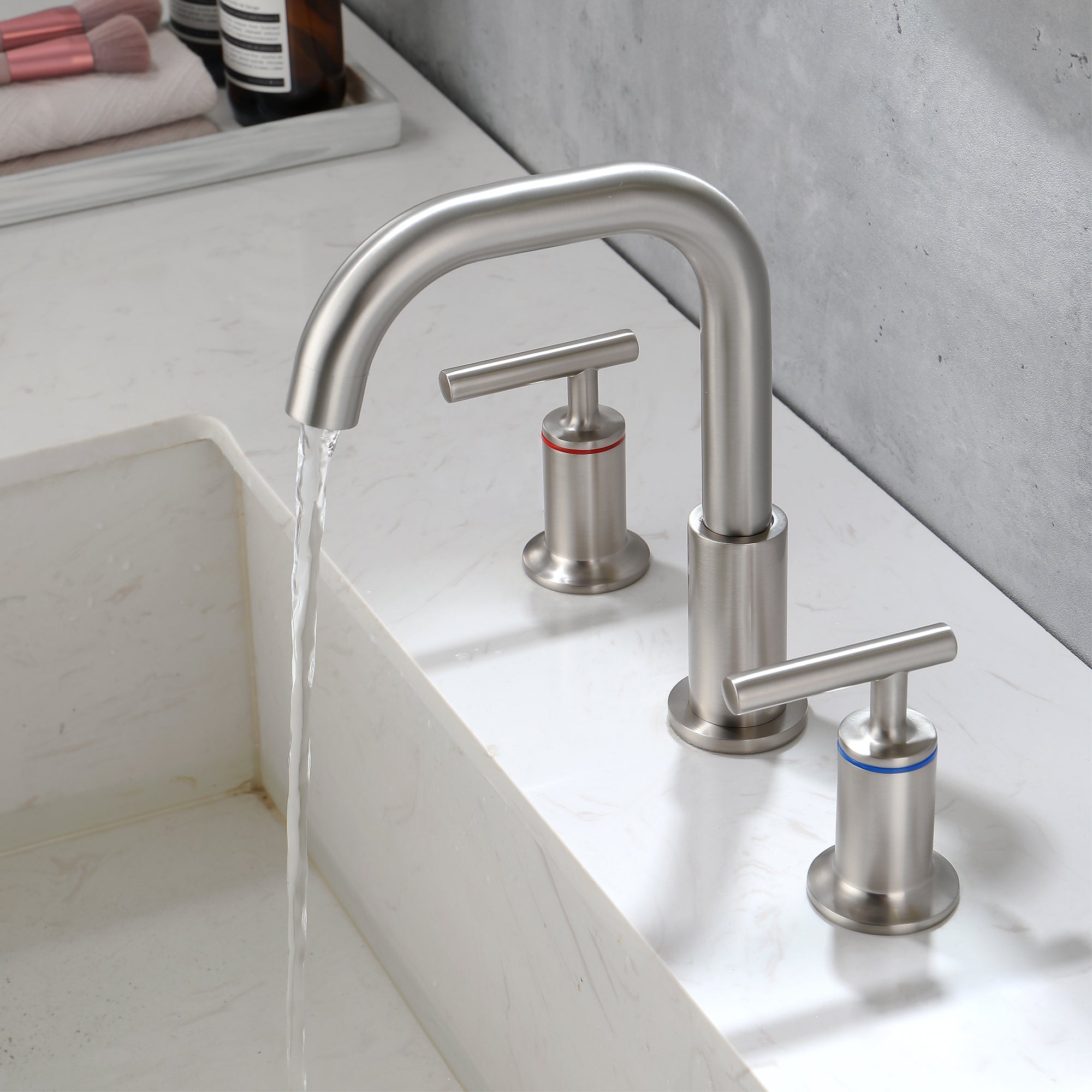 Boyel Living - 8 in Widespread Double Handle 1.2 GPM Bathroom Faucet with Quick Connect Hose and ...