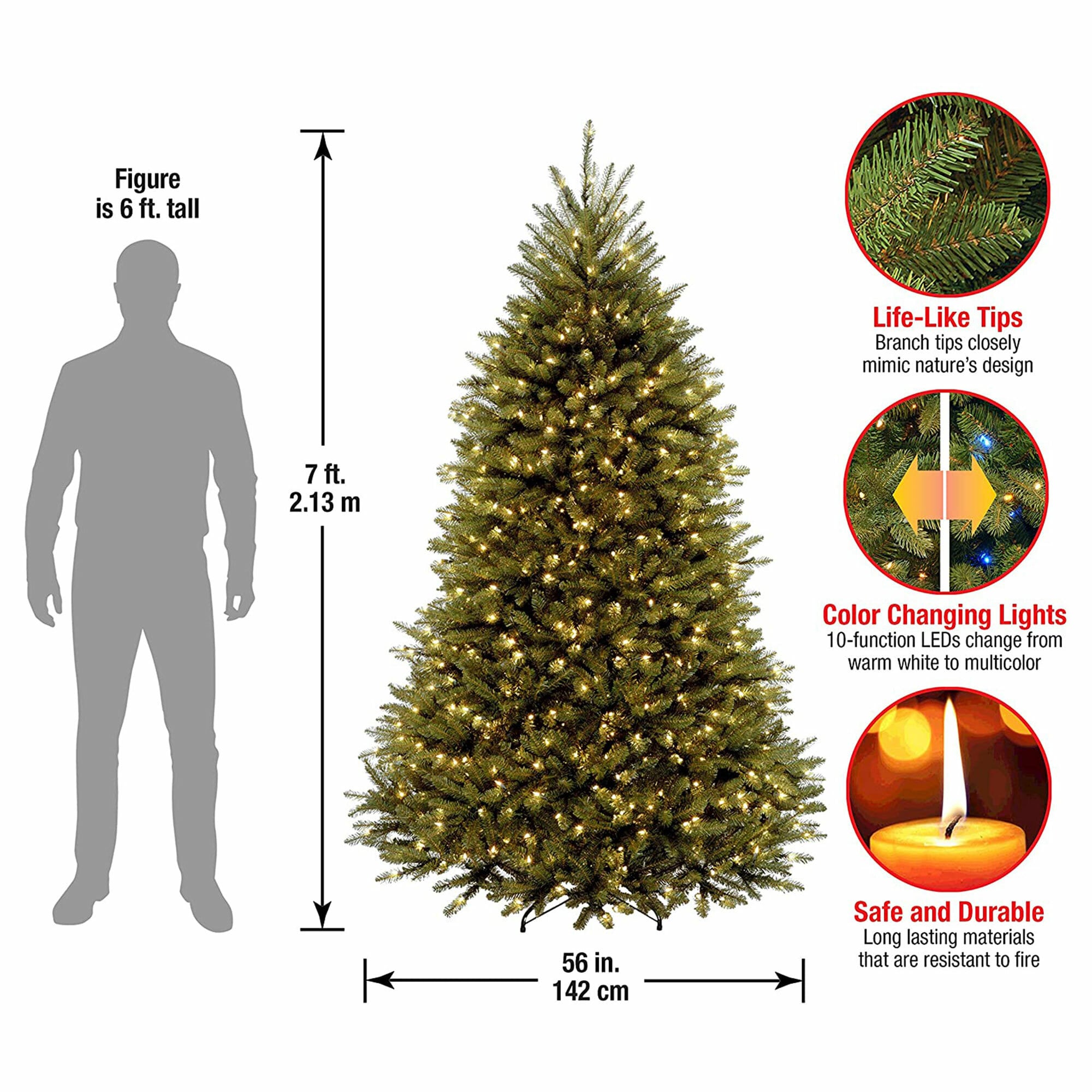 National Tree Company 7-ft Dunhill Fir Pre-lit Artificial Christmas ...