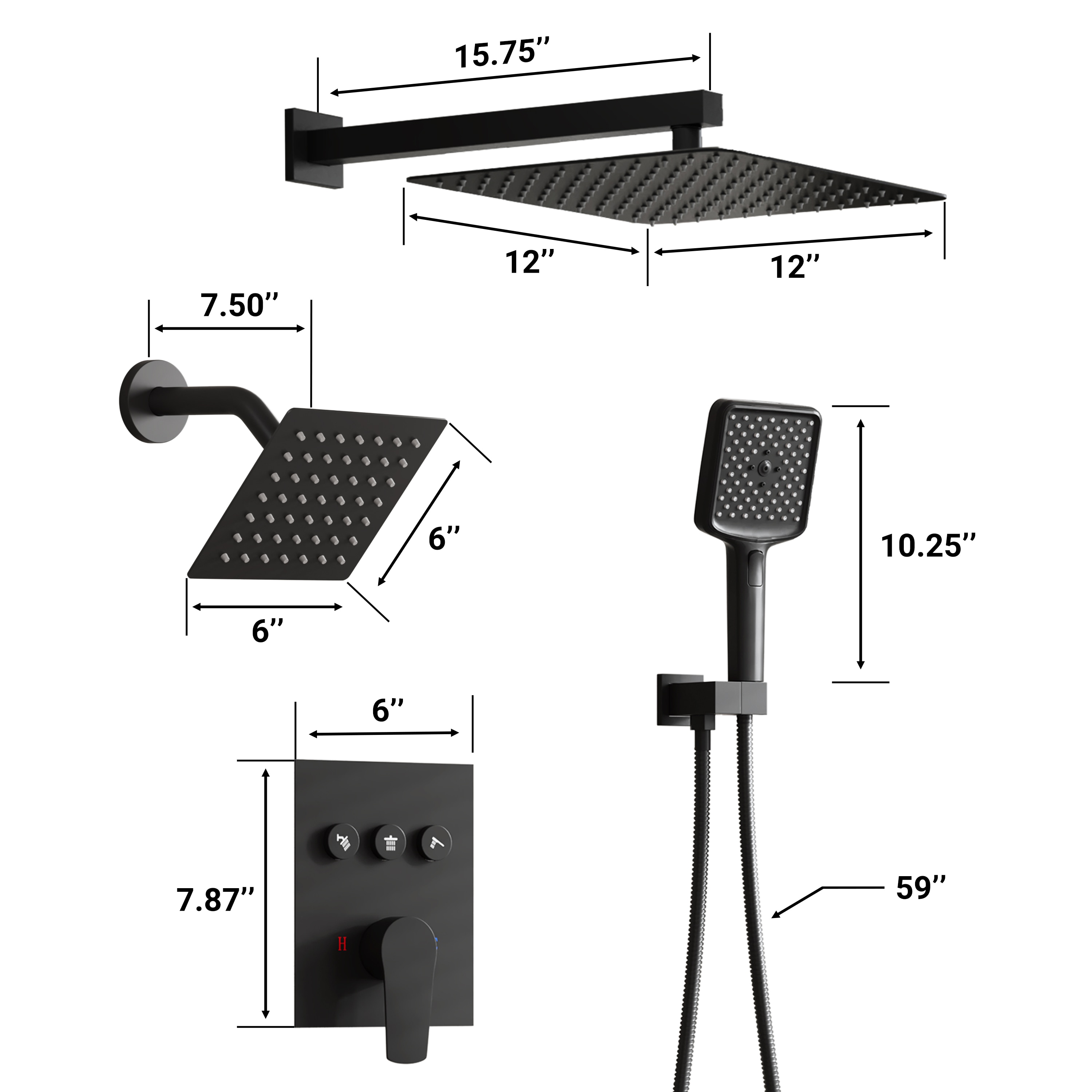 Mondawe MDBR01025AJ12MB Showerhead-Bar-Panels - View #9