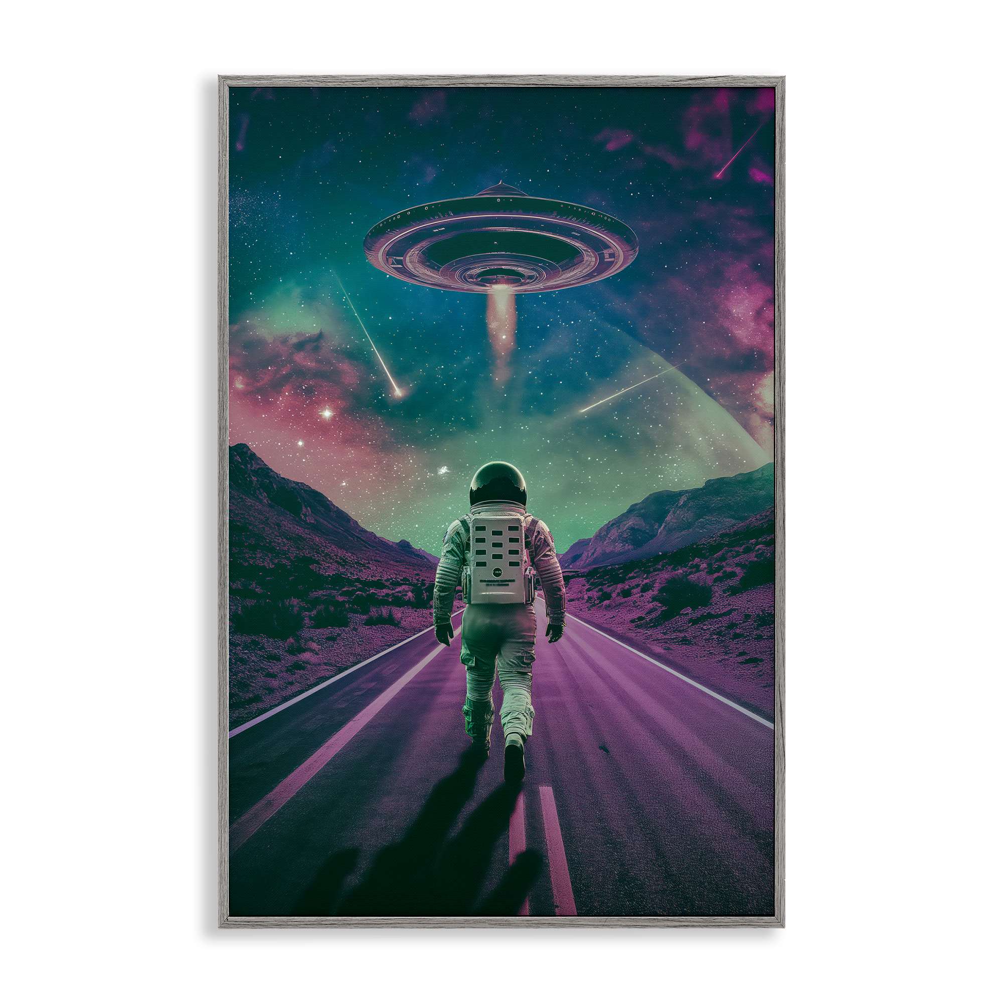 Stupell Industries BT-296-GFF-20X30 Alien Spaceship over Astronaut Gray Framed Giclee Art By Wumples 20 x 30