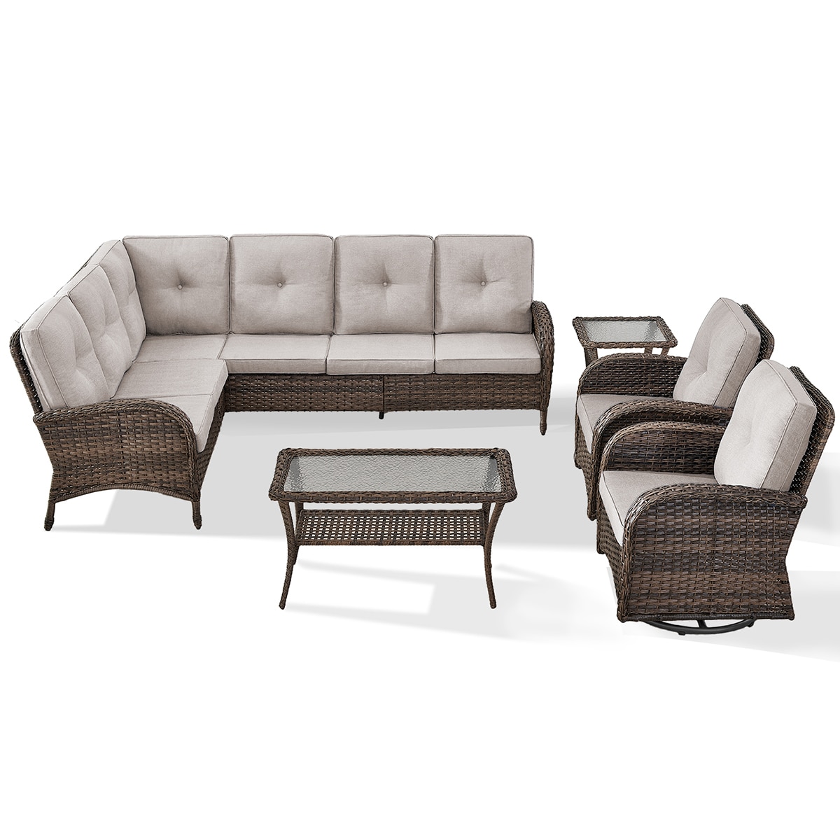 Rilyson FS08513050-2 KEY WEST 5 -Piece Woven Patio Conversation Set with Off-white Cushions