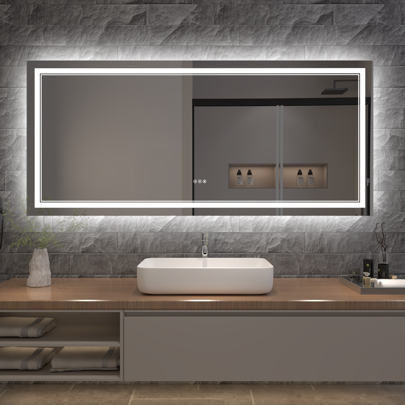 AAZJ JDEX-TF09MR3272 JTF 72-Inches x 32-Inches Polished Frameless Rectangle Dimmable Lighted Fog Free Bathroom Vanity Mirror ( White )