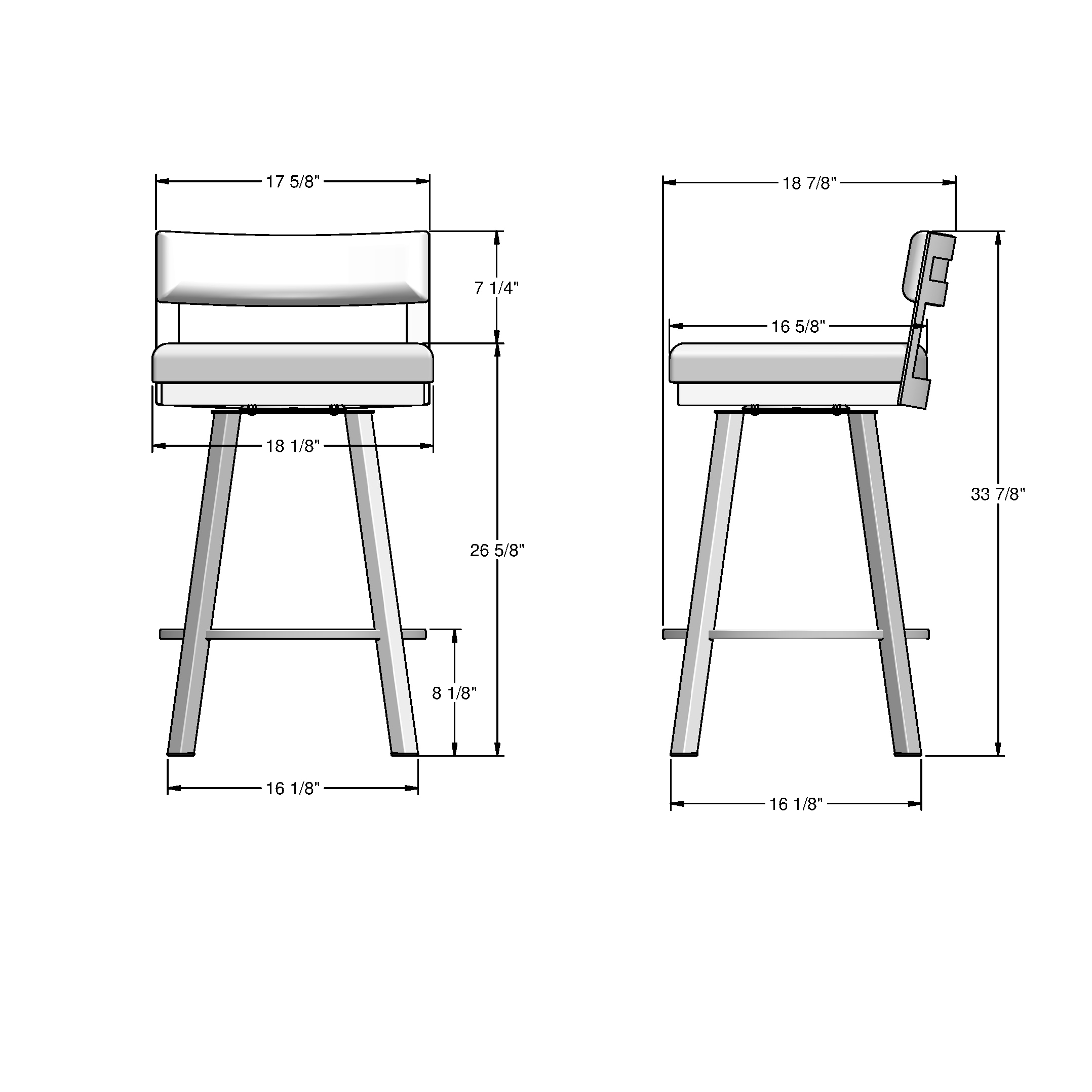 Swivel Metal Gray Counter Stool with Low Backrest and Fabric Seat
