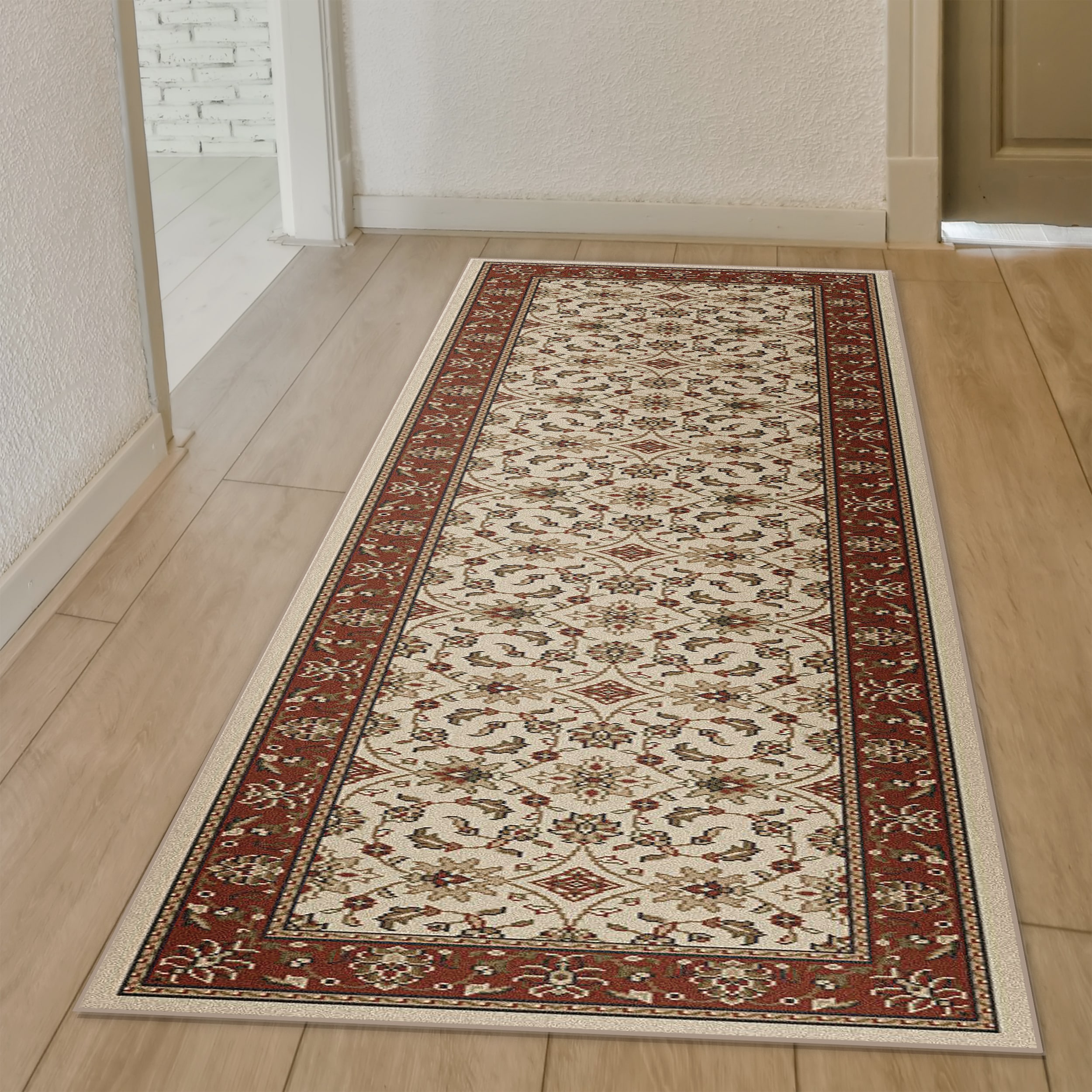 Radici USA 1592/1054/IVORY/BRIC Como 2 x 8 (ft) Polypropylene Ivory/Brick Rectangular Indoor Floral/Botanical Oriental Runner rug