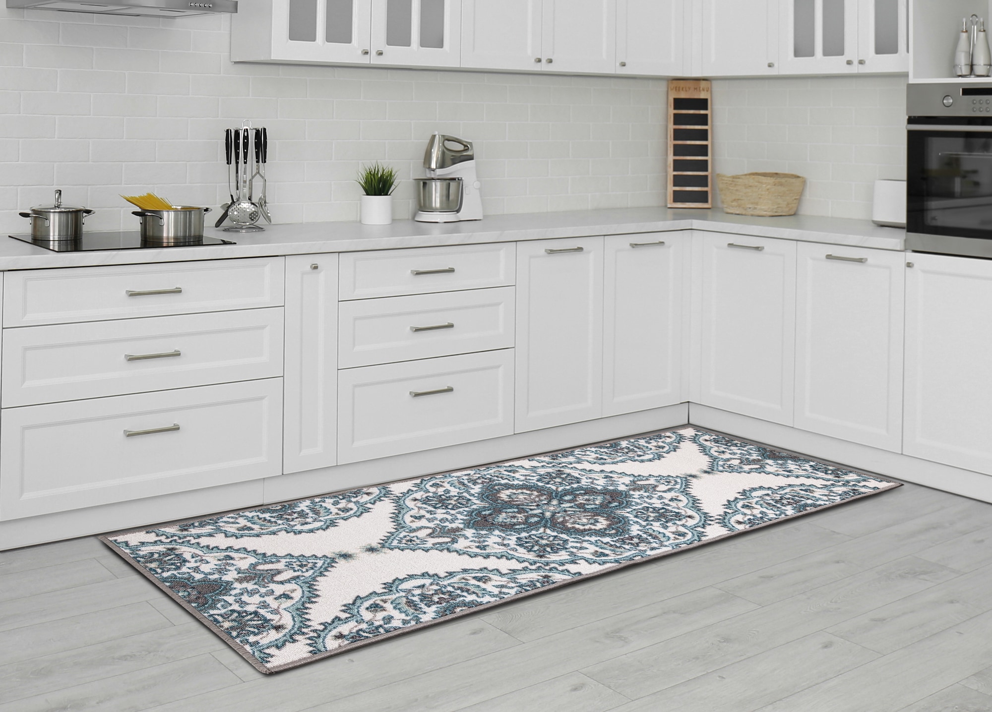 Ottomanson CLS3401-20X59 Classics 2 x 5 (ft) Loomed Nylon Off-White Rectangular Indoor Damask Oriental Runner rug