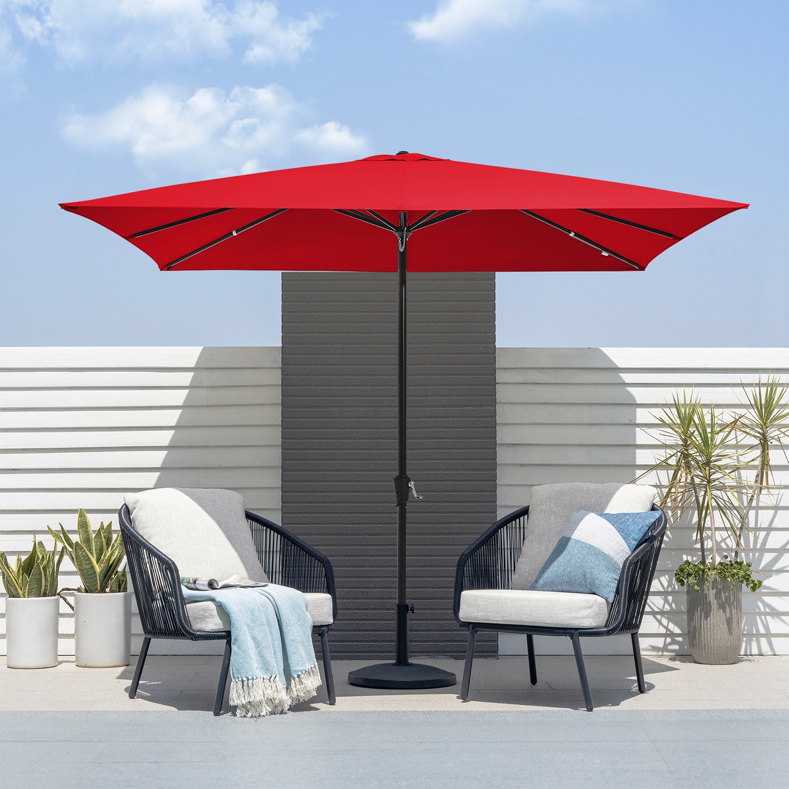 JEAREY ZZS-FX8.5-RD 8-ft Steel Red Push-button Tilt Market Patio Umbrella