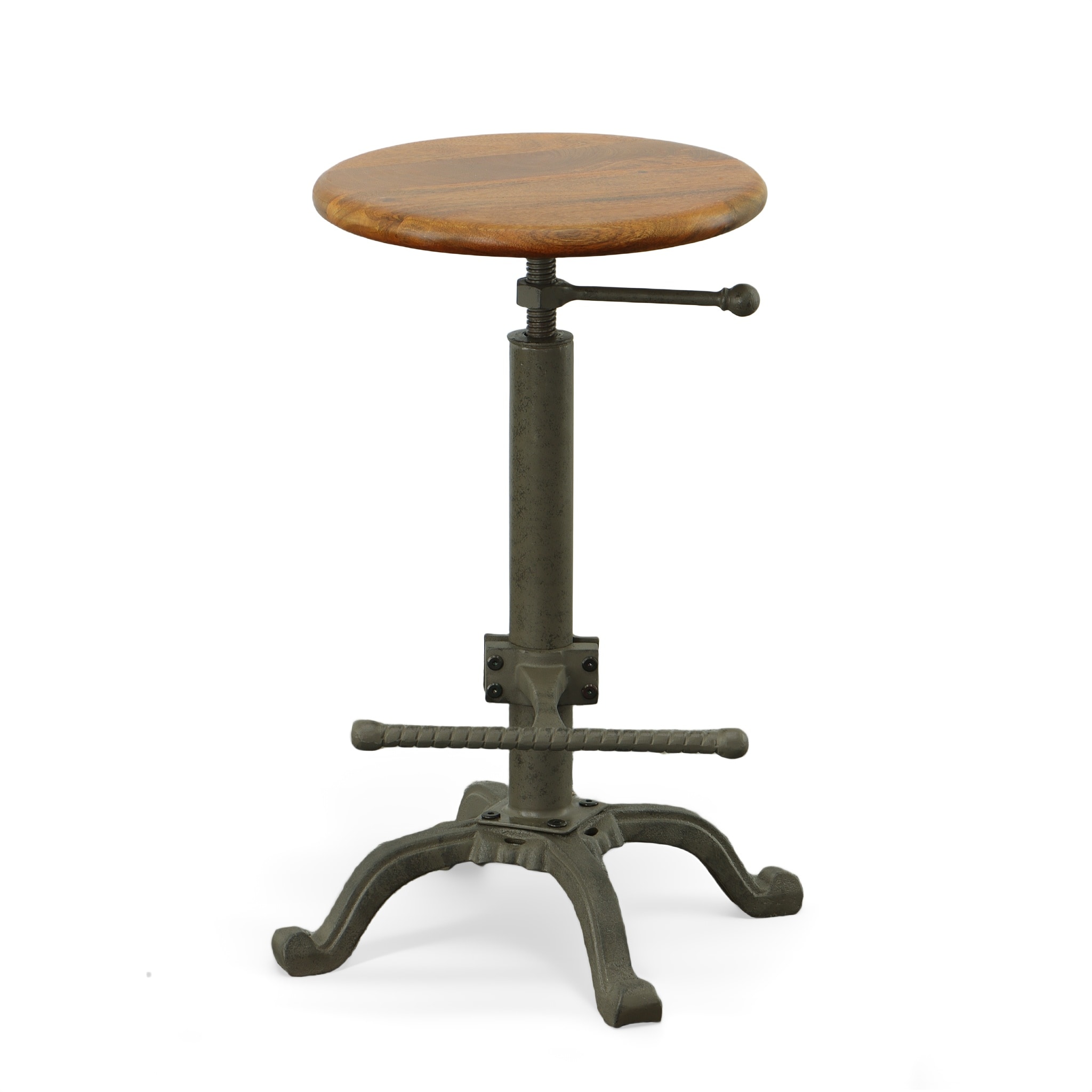 Waylon Adjustable Brown Mango Wood and Metal Swivel Stool