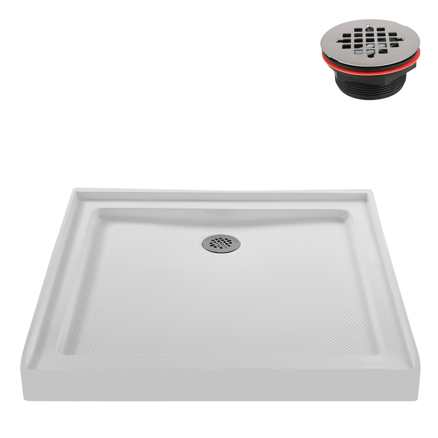 Streamline NT-121-36WH-AL 36-in W x 36-in L Glossy White Single Threshold Square Shower pan base with 3.3-in H Threshold (Center Drain)