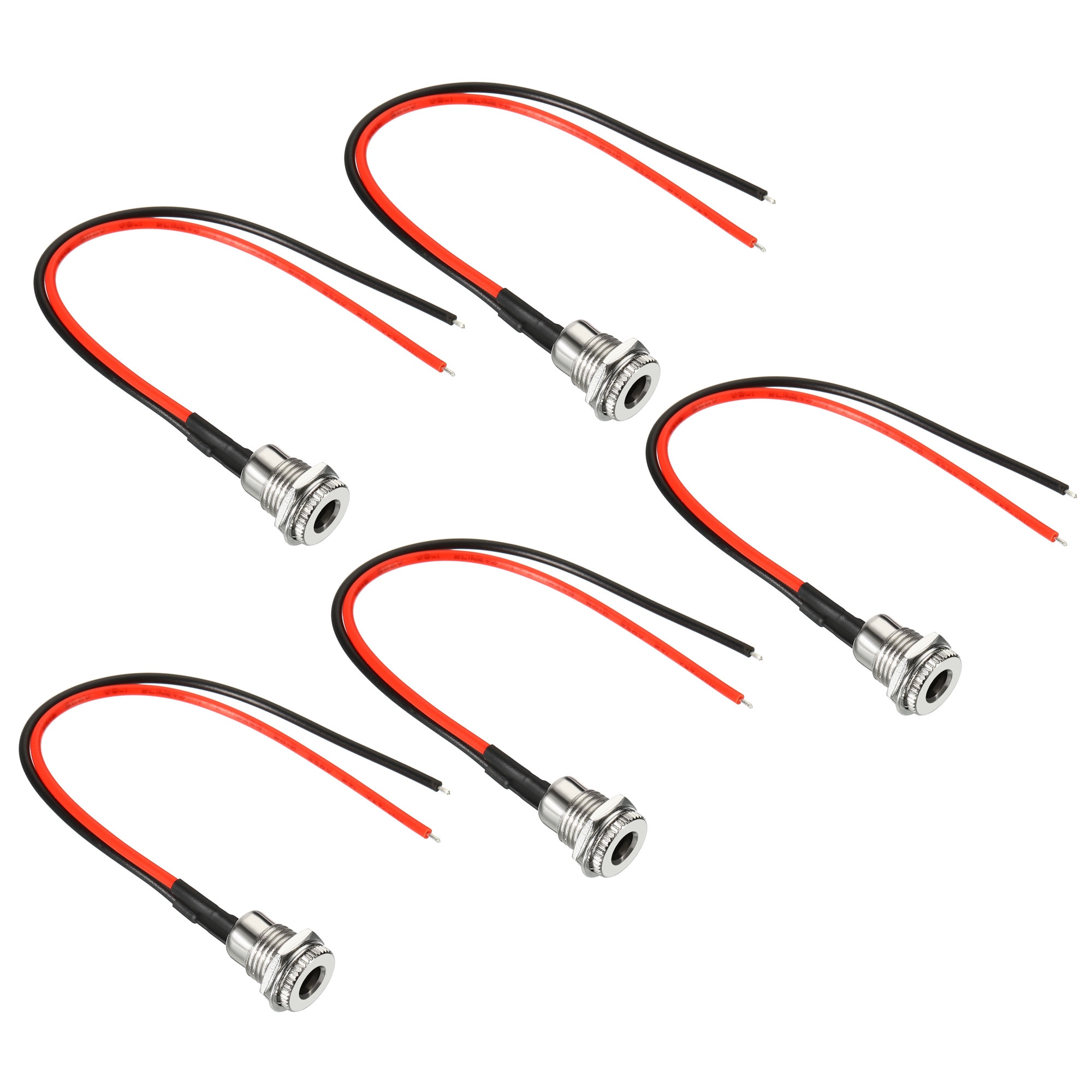 PATIKIL 5.5 x 2.5mm 5 Pack DC Power Jack Socket Threaded Female Mount Adapter Connector for LED Strip Camera with 15CM 18AWG Cable