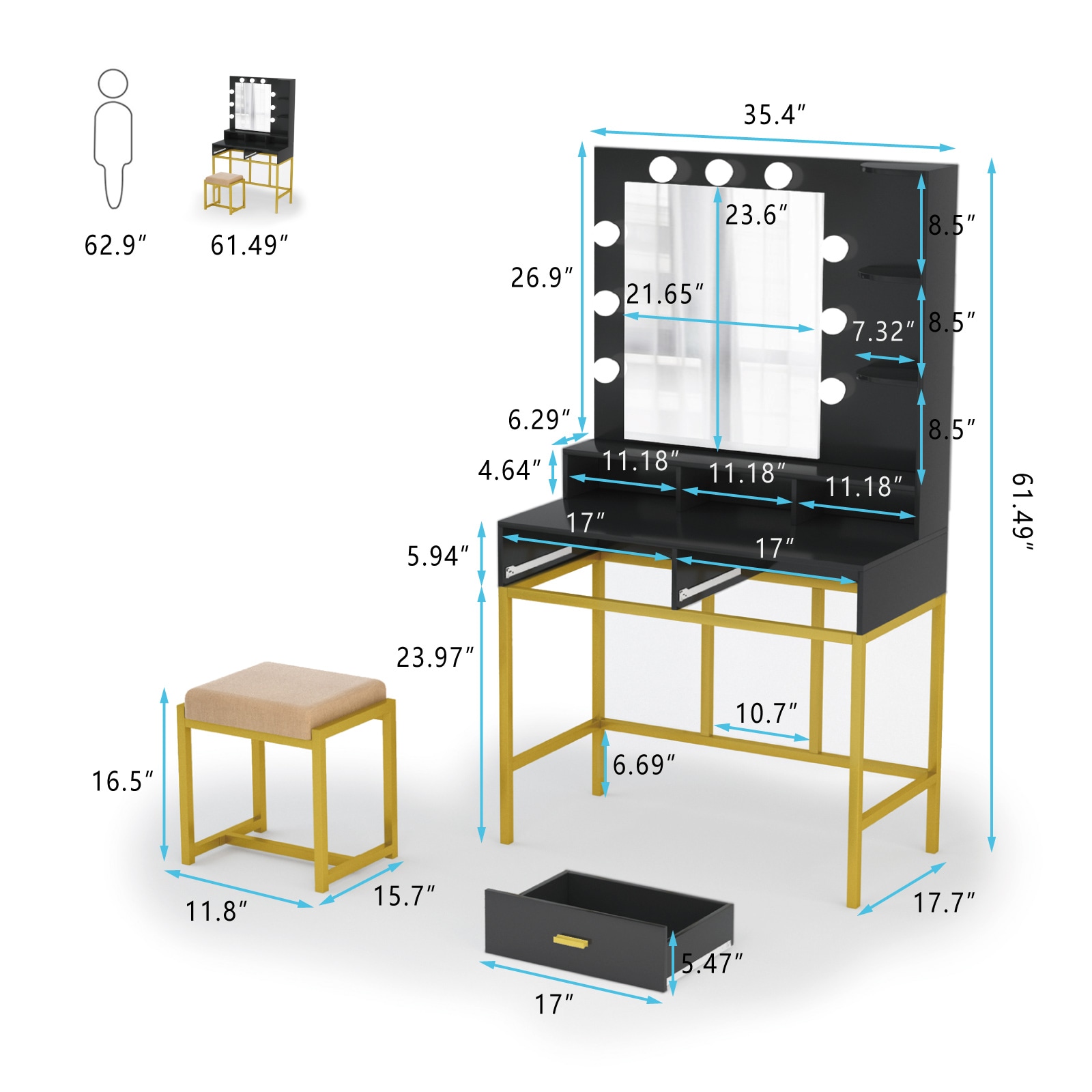 PAKASEPT TTBLXX12121011-HS Bedroom-Vanities - View #4