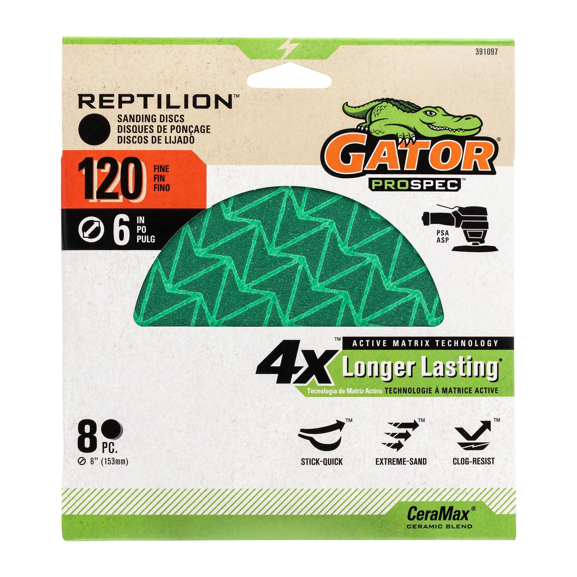Gator 391097 Reptilion PSA 8 -Piece Ceramic alumina 120 -Grit Disc Sandpaper