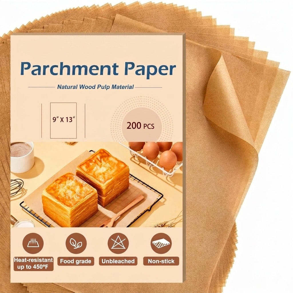 Anqtovp  Parchment Paper Baking Sheets 9 x 13 Inch 200 pack Precut Non Stick Unbleached Food Grade Liners for Oven Grill Air Fryer Steaming