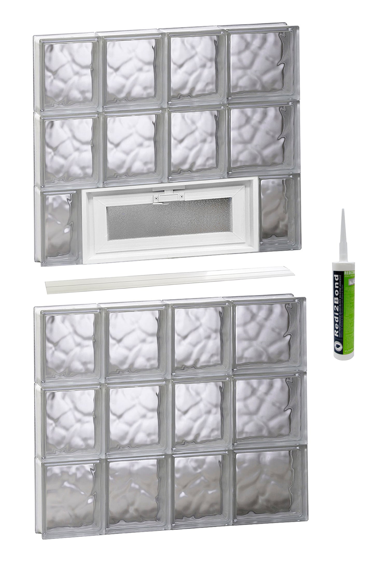REDI2SET V2648DC Wavy Glass 25-in x 46-1/2-in Frameless Replacement Vented Glass Block Window