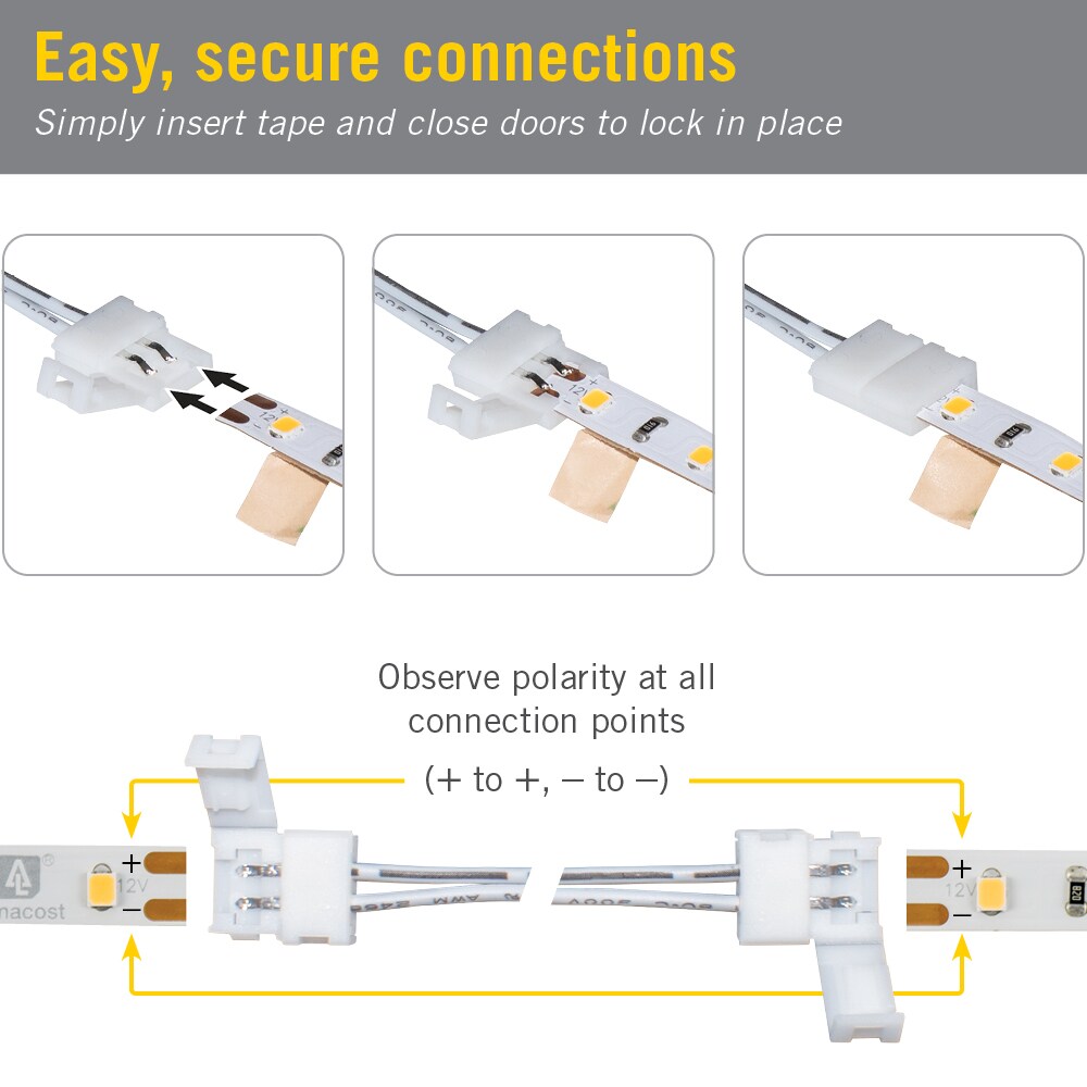 White 2-Pin Snap LED Strip Light Connectors, 6 Pack