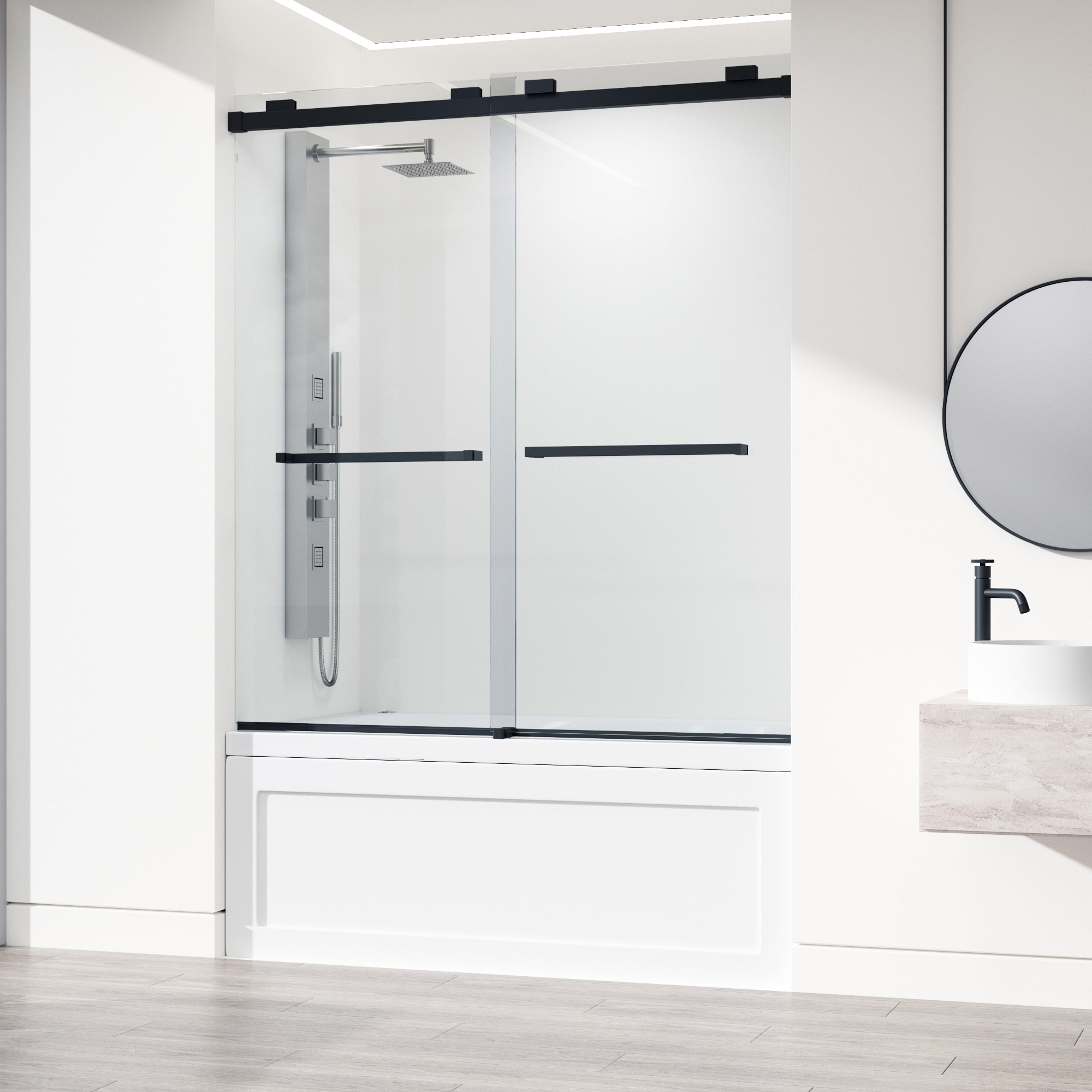 VIGO VG6023MBCL6066 Houston Matte Black 56-in to 60-in W x 66-in H Frameless Sliding Bathtub door