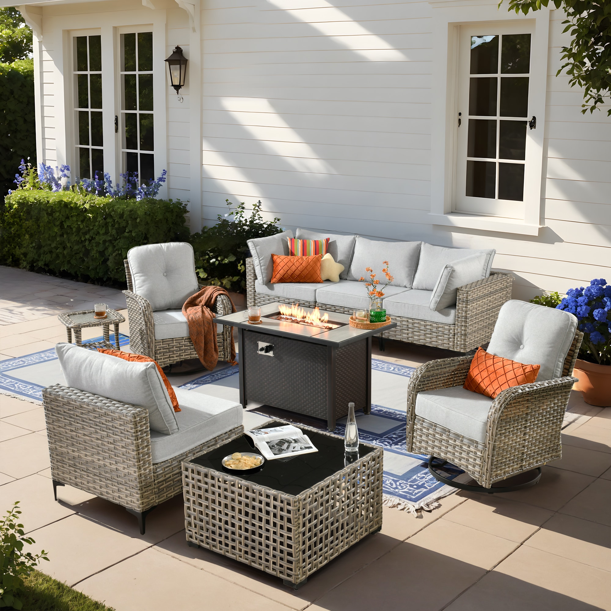 ALTRIGUS 6LCFP03VYZSKT409AL 9 -Piece Wicker Patio Sofa Conversation Set with Light Gray Cushions