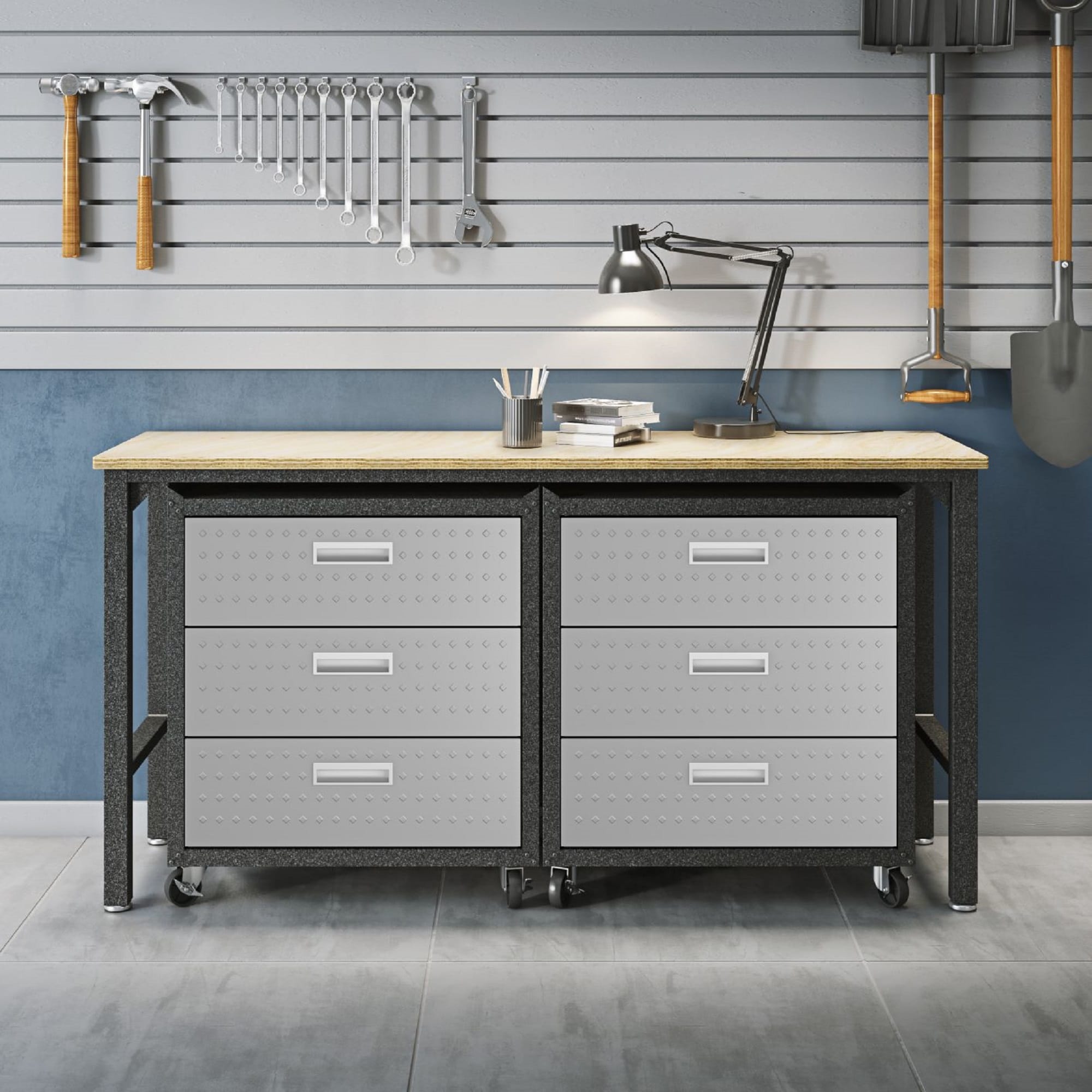 Manhattan Comfort 19GMC Fortress 72.4-in W x 37.6-in H x 20.5-in D Freestanding Aluminum Garage Cabinet in Gray