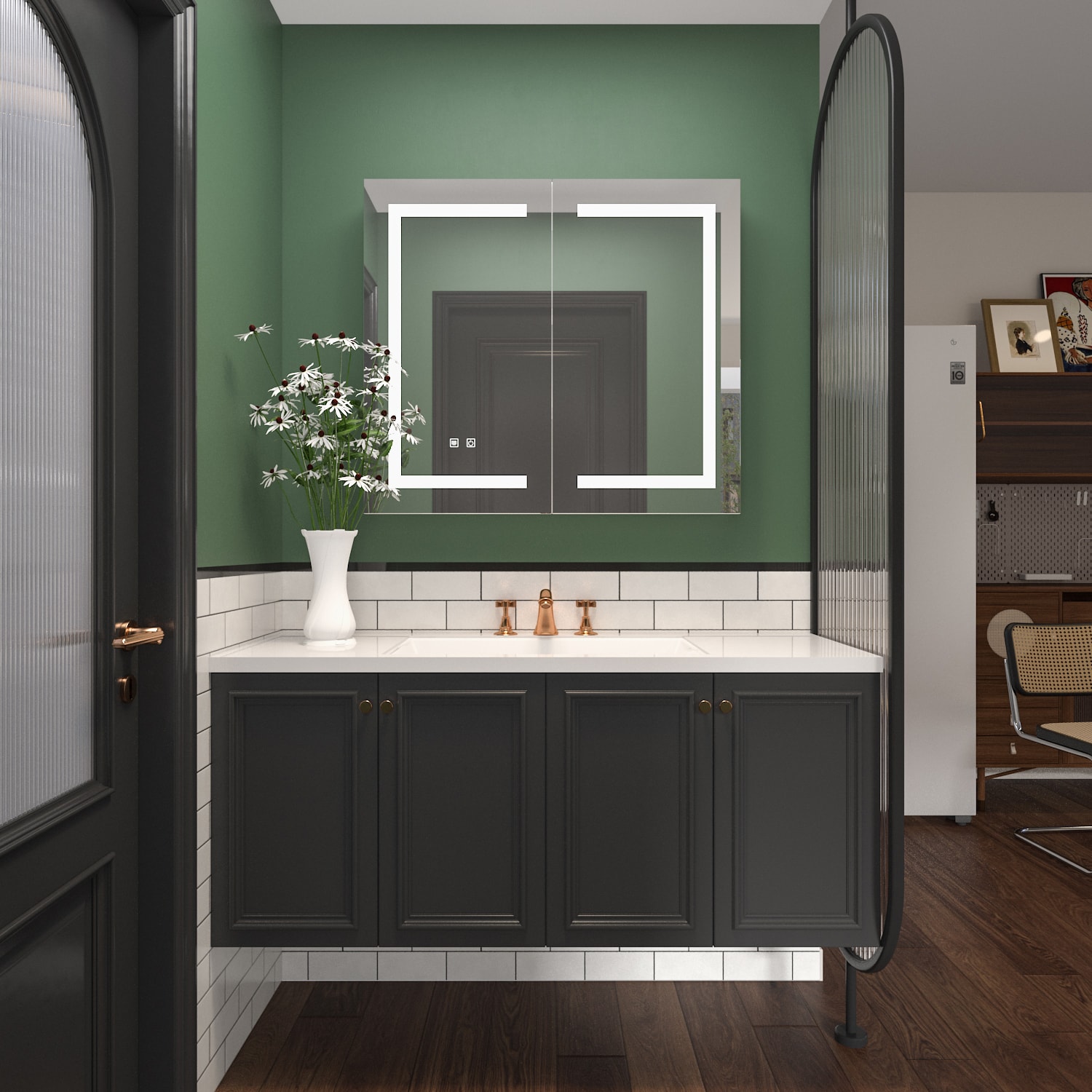 FUFU&GAGA LJY-WFKF170281-01 35.4-in W x 31.3-in H Square White Polished Frameless Full Length Lighted Wall Mirror