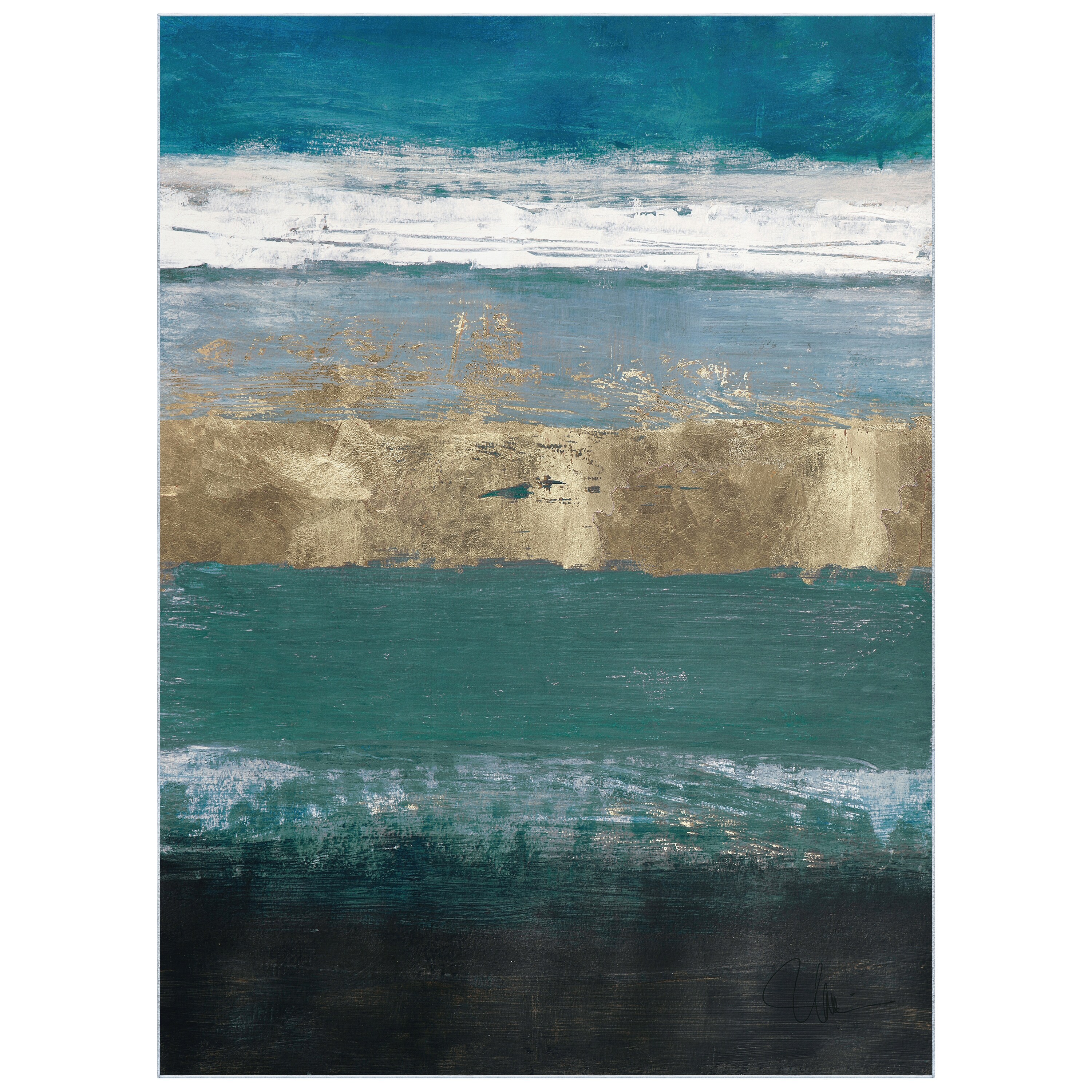 Empire Art Direct TDA-PI004-0810C2 8 x 10 (ft) Blue, Gold, White Rectangular Indoor Abstract Pet Friendly Area rug