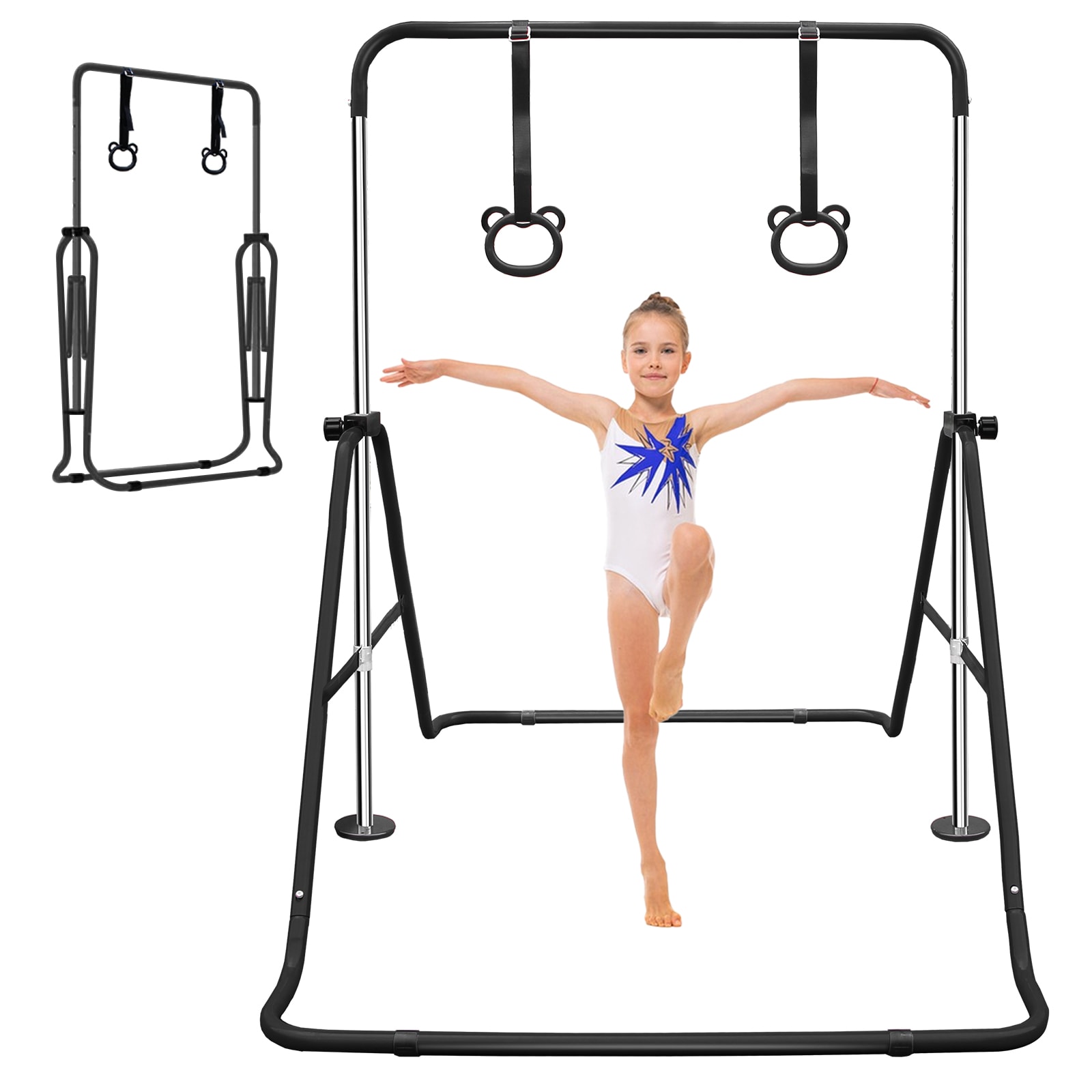 LOVMOR Black Multi-Functional Adjustable Height Childrens Horizontal Gymnastic Bar With Bear Rings #SF-Y-W1408P269706