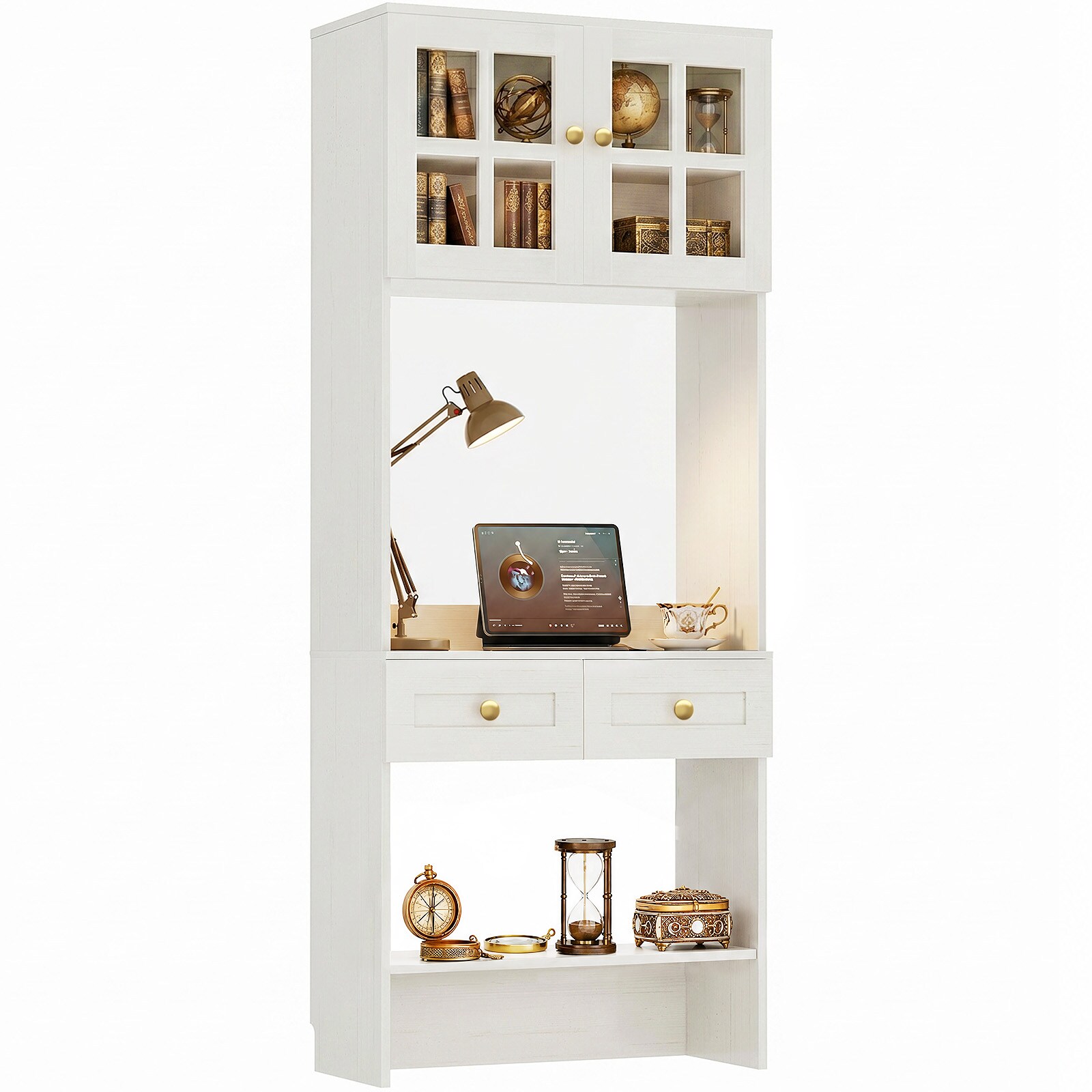 Aheaplus 27.6-in W White Farmhouse Desk Multi-Function Desk with Glass ...