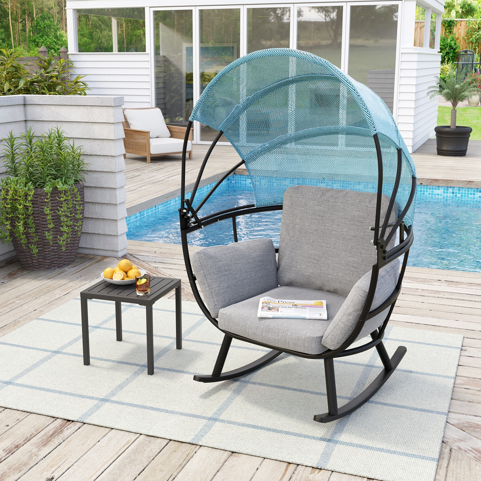 Crestlive Products Rocking Egg Chair Black Metal Frame Egg Chair with ...