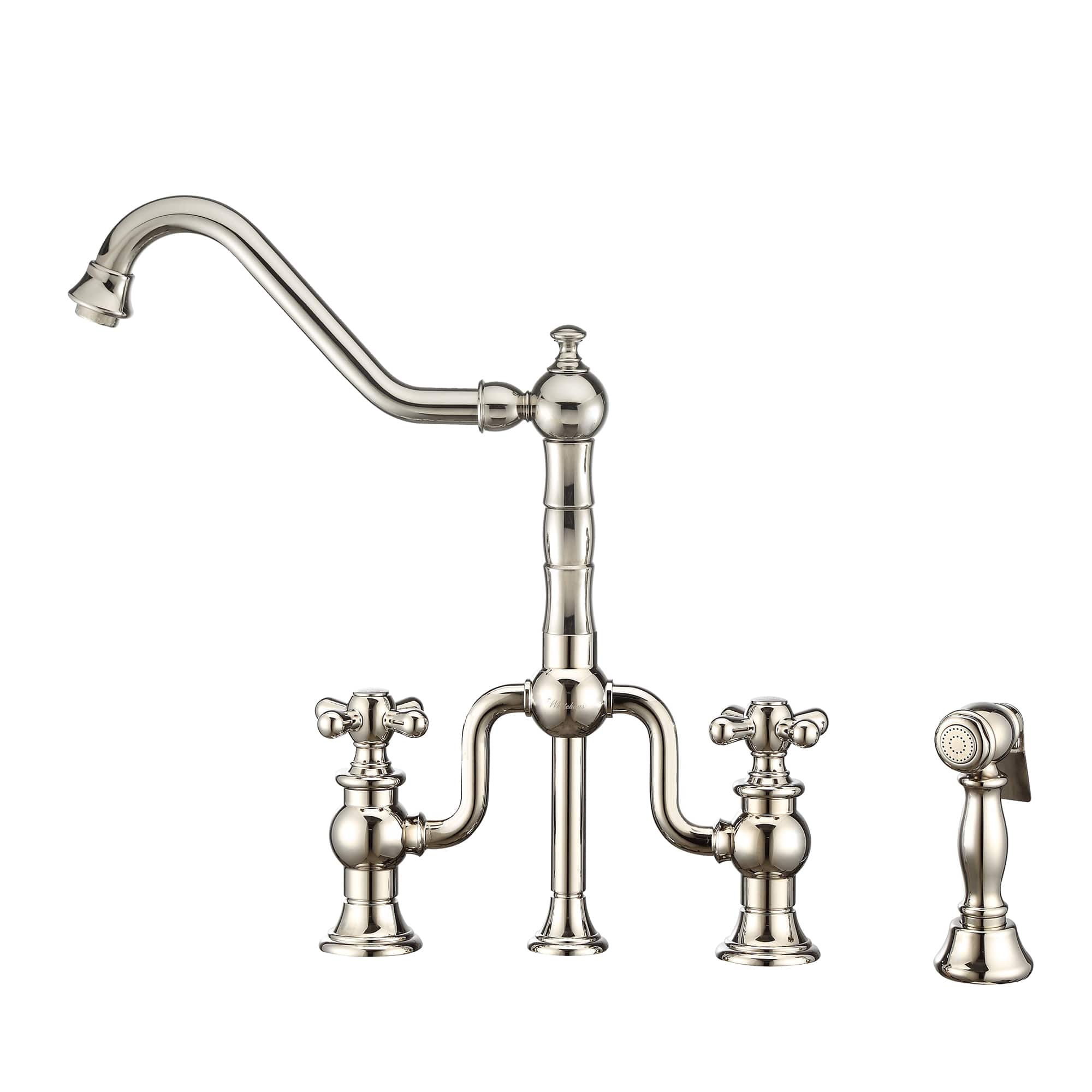Whitehaus Collection Twisthaus Plus Bridge Faucet with Long Traditional Swivel Spout