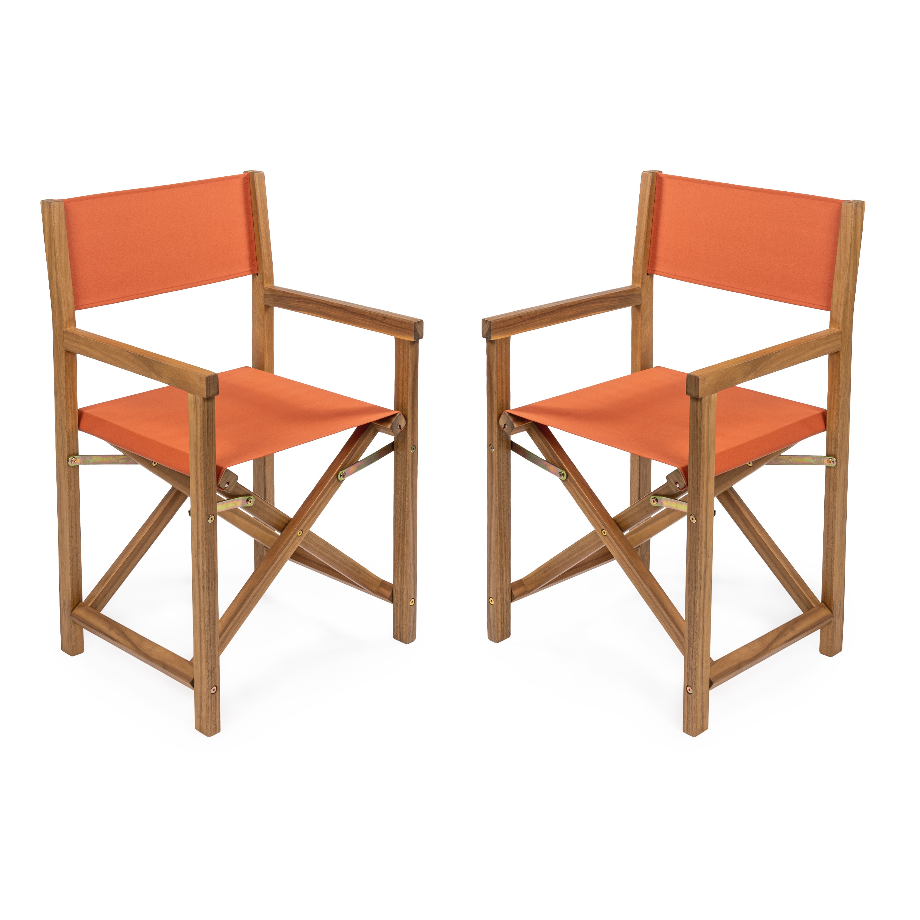 JONATHAN  Y DRC1000C-SET2 Cukor Director Foldable Classic Vintage Set of 2 Orange/Teak Brown Wood Frame Stationary Conversation Chair with Orange Sling Seat