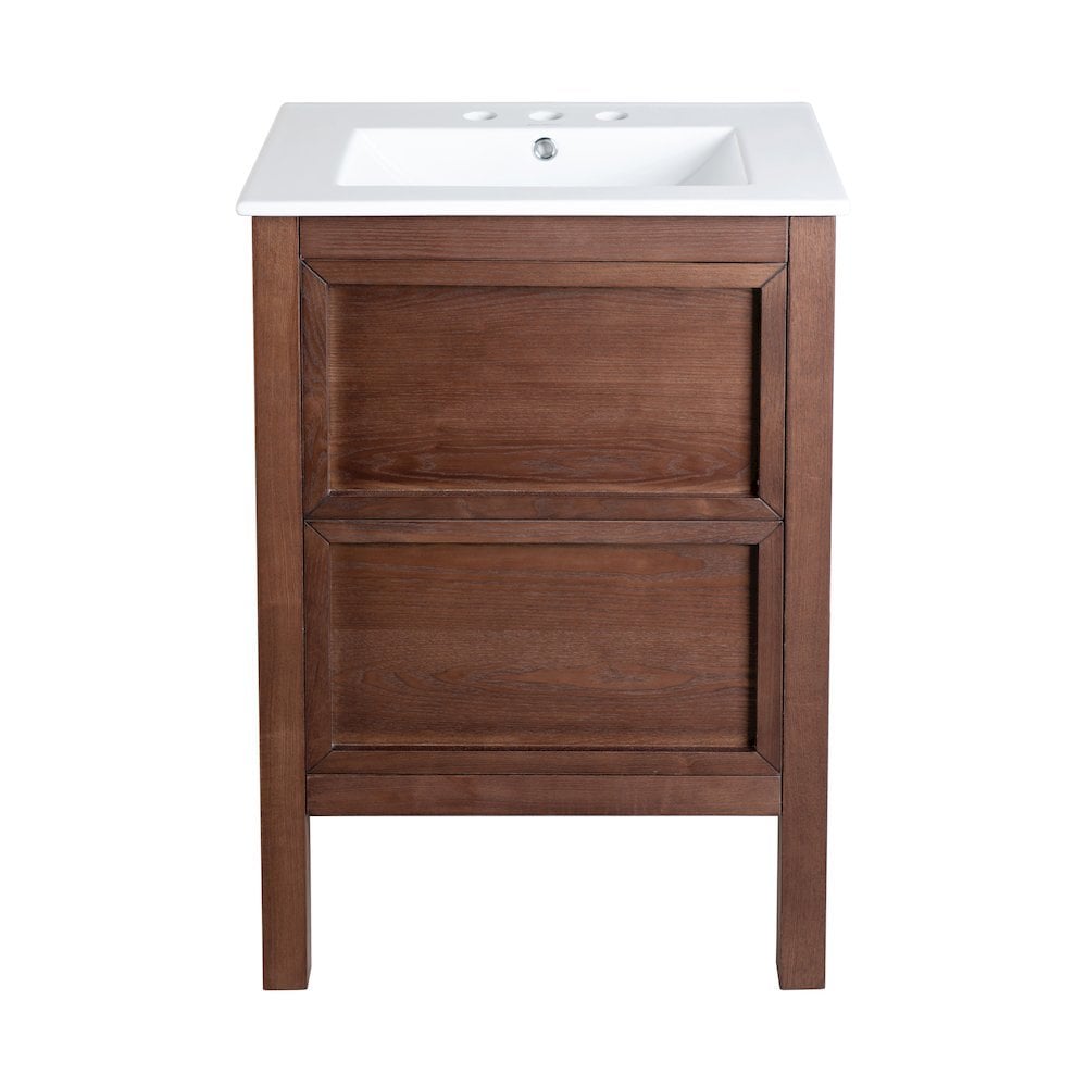 Swiss Madison - Nadar 24 in Brown Walnut Bathroom Vanity With White 3Hole Ceramic Sink Top