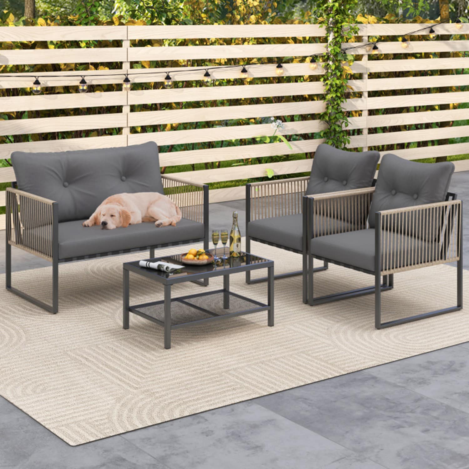 Mondawe MO-NP12005GR 4 -Piece Patio Conversation Set with Gray Cushions