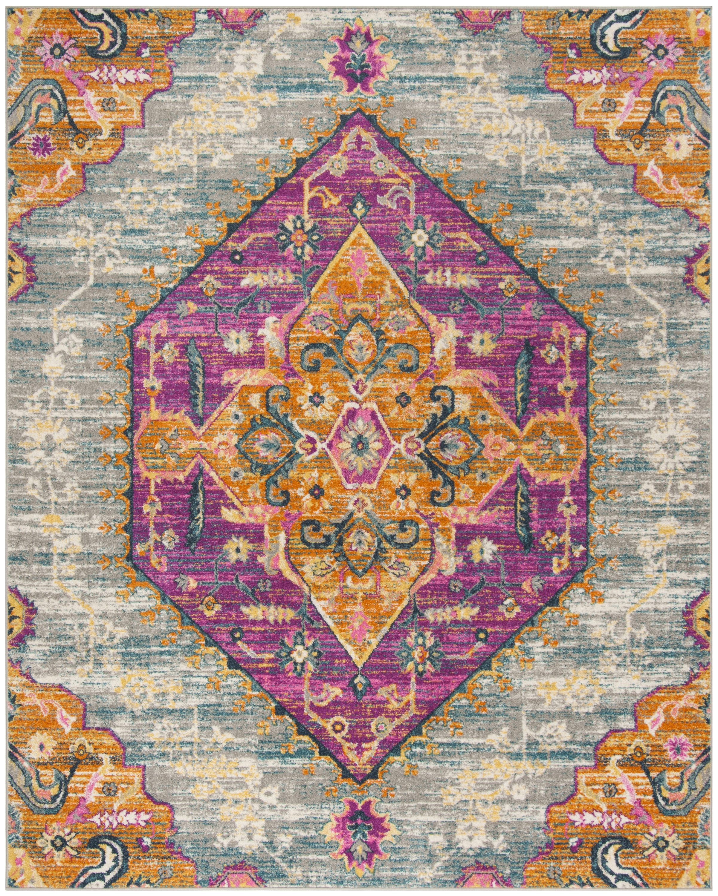 Safavieh MAD119G-8 Madison Joliet 8 x 10 (ft) Loomed Polypropylene Light Gray/Fuchsia Rectangular Indoor Distressed/Overdyed Bohemian/Eclectic Area rug