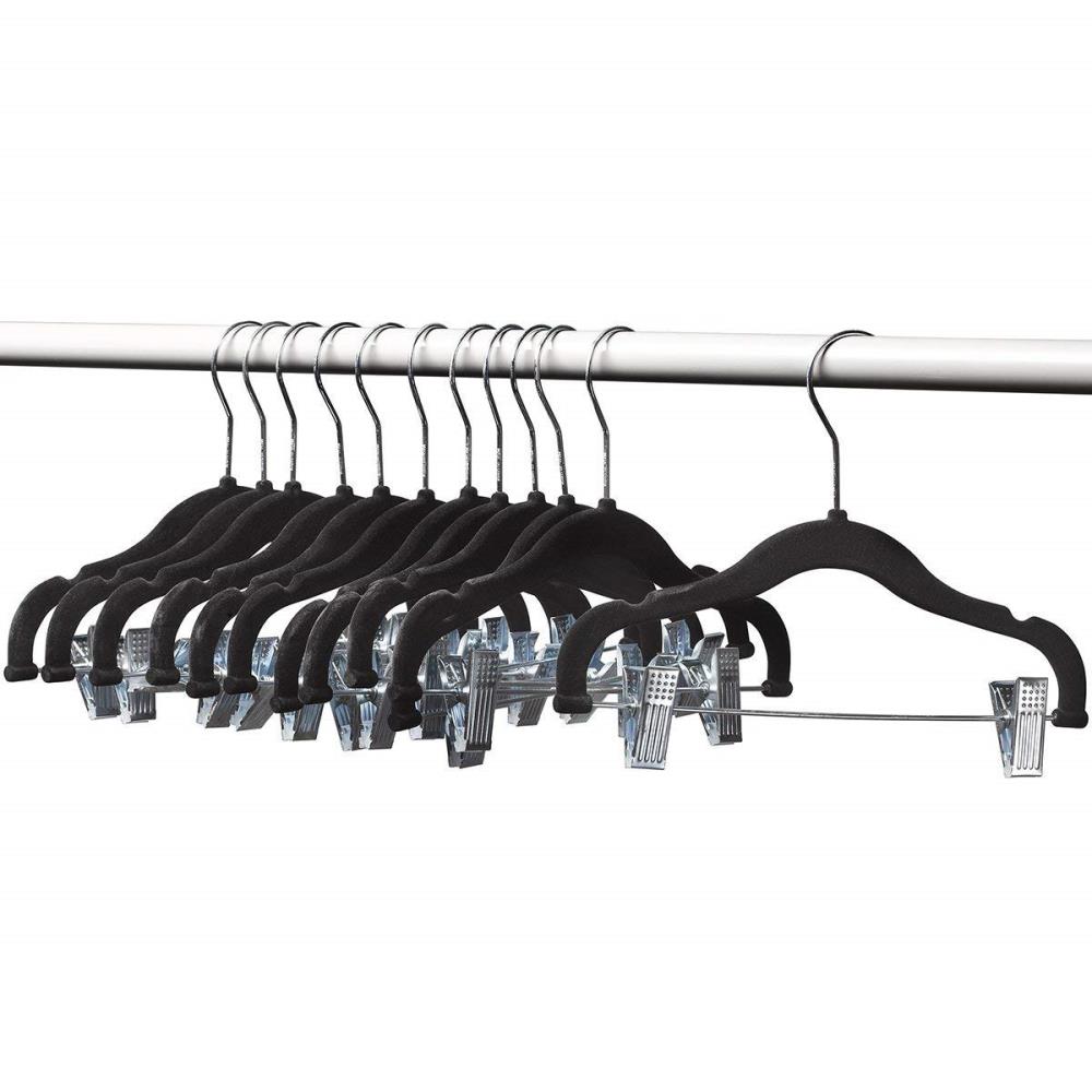 10-pack Velvet Hanger Ultra-thin Black Hangers With Clips Non-slip
