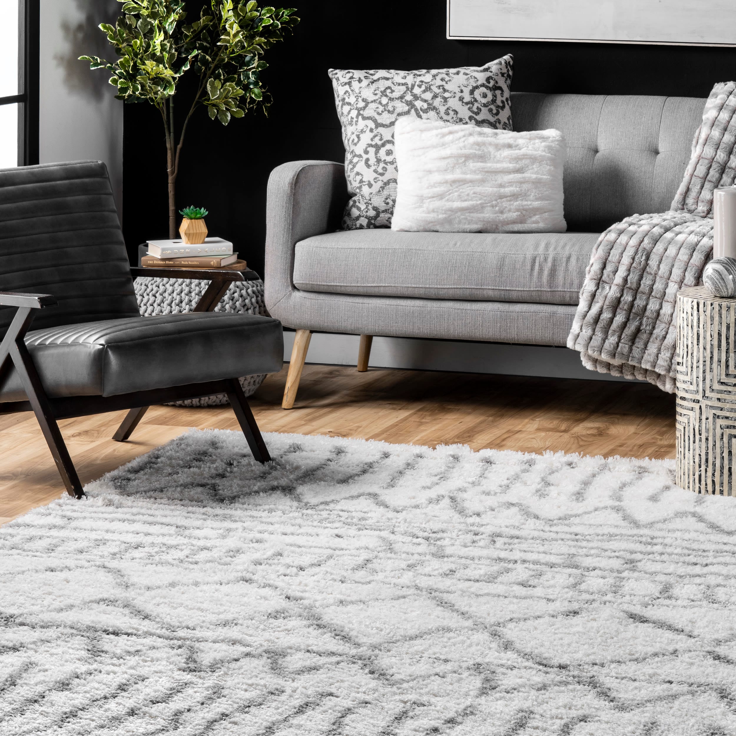 Reversible Gray Braided Shag Area Rug, 3' 3" x 5', Synthetic