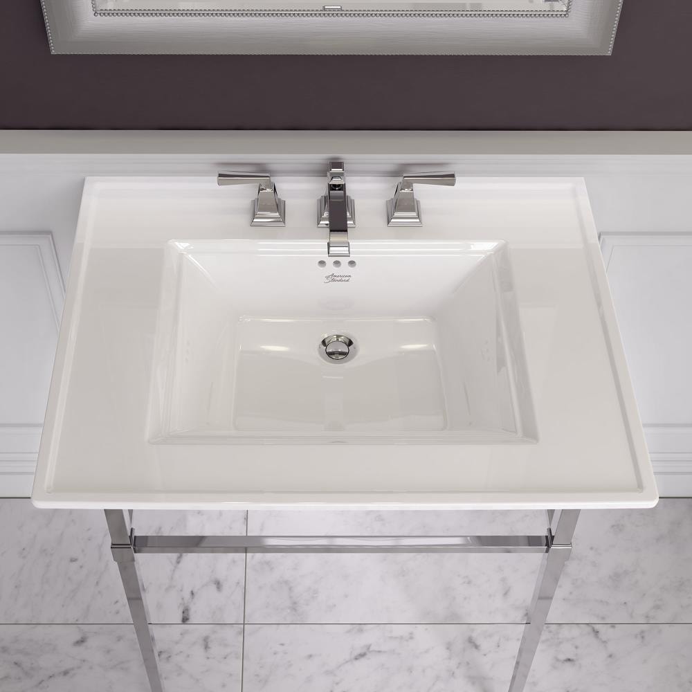 White Ceramic Rectangular Pedestal Sink with Overflow