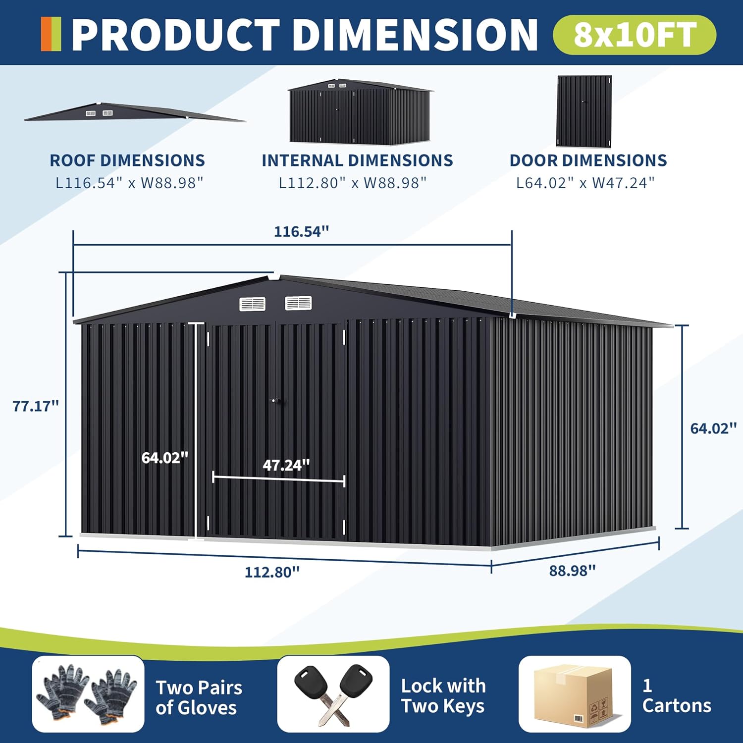 GAOMON 8x10 Ft Outdoor Metal Storage Shed Lockable Tool Shed with