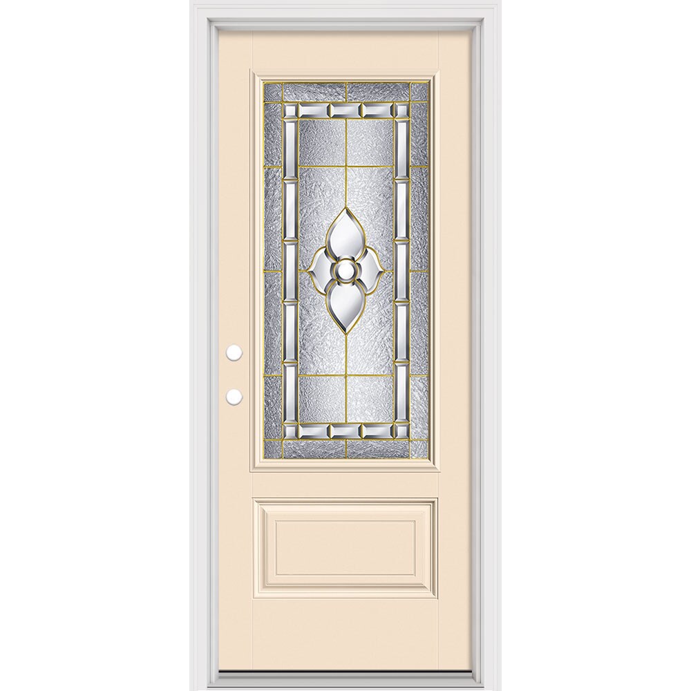 Masonite Georgian 32-in x 80-in x 4-9/16-in Fiberglass Right-Hand Inswing Bisque Painted Prehung Slab Front Door with Brickmould Solid Core in White -  631917