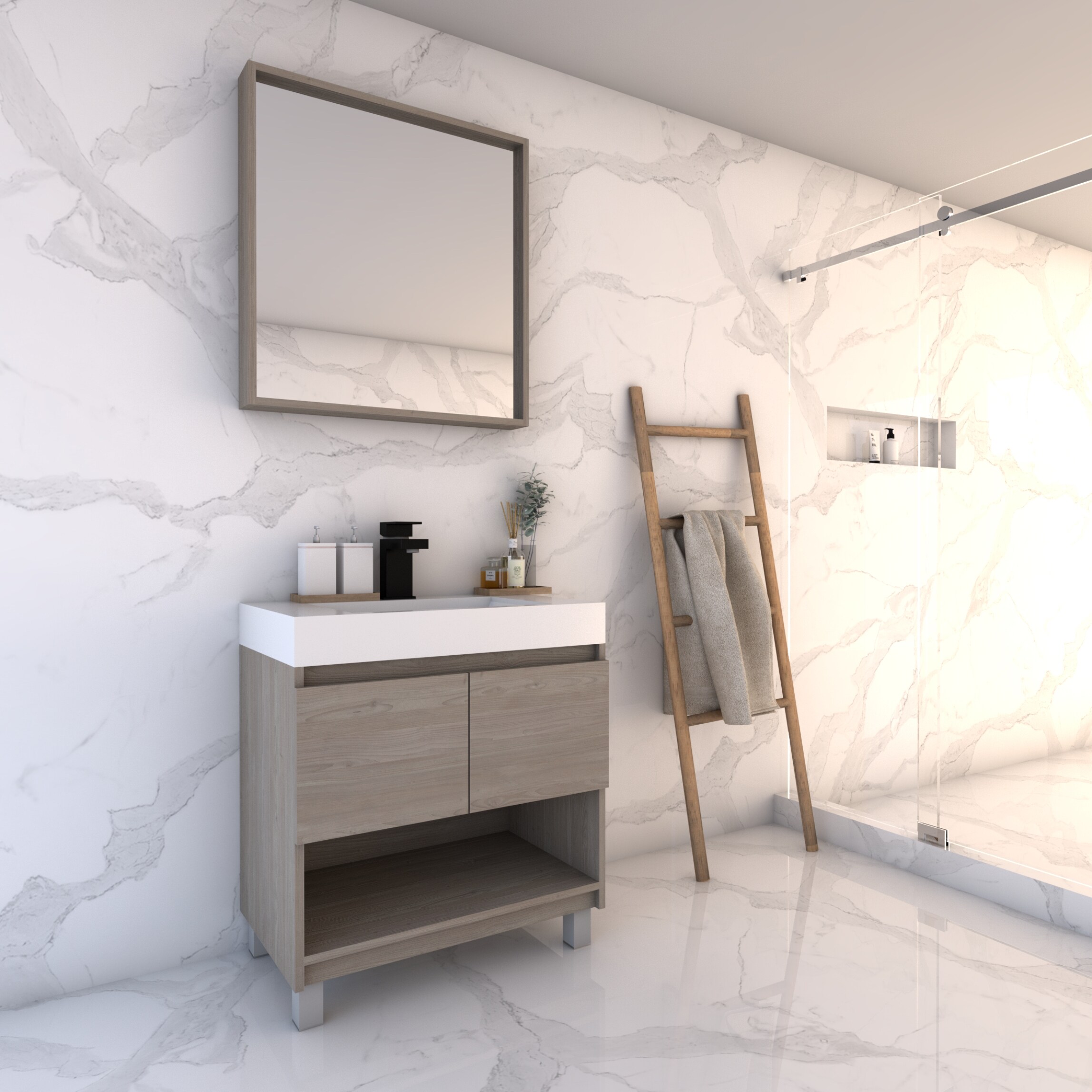 30-in Gray Nordic Wood Single Sink Bathroom Vanity with Gray Nordic Wood Acrylic Top | - GRAVITA DESIGNS FL300206GNW