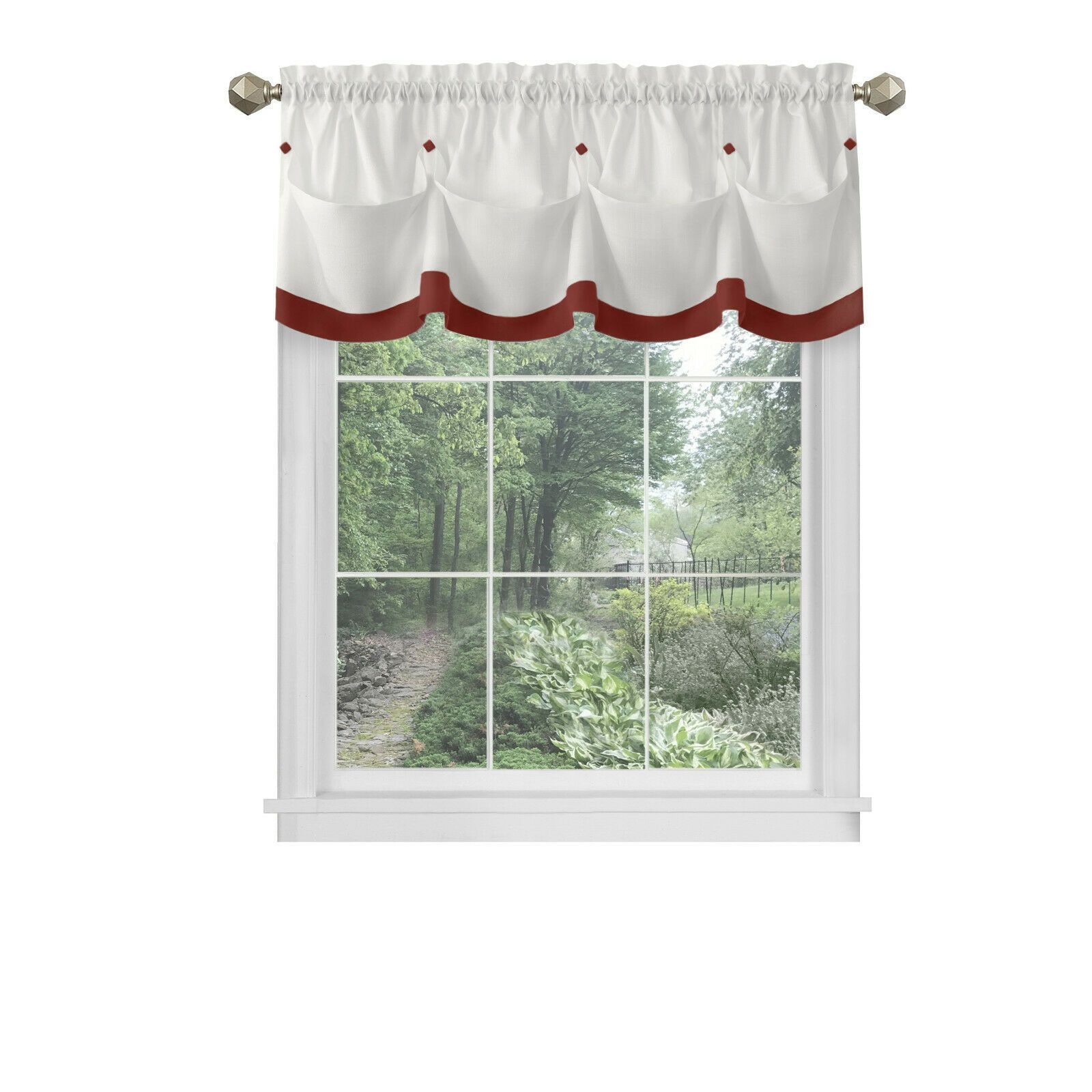 KATE AURORA Country Farmhouse Living Solid Colored Button Tuck Window Valance 56in W x 14in L Red
