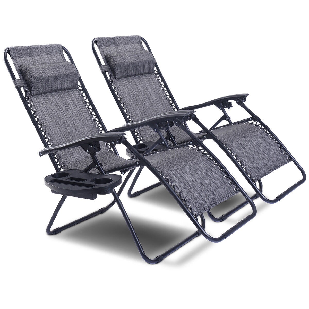 WELLFOR Zero Gravity Chairs Set of 2 Black Steel Frame Stationary Zero Gravity Chair with Gray Sling Seat